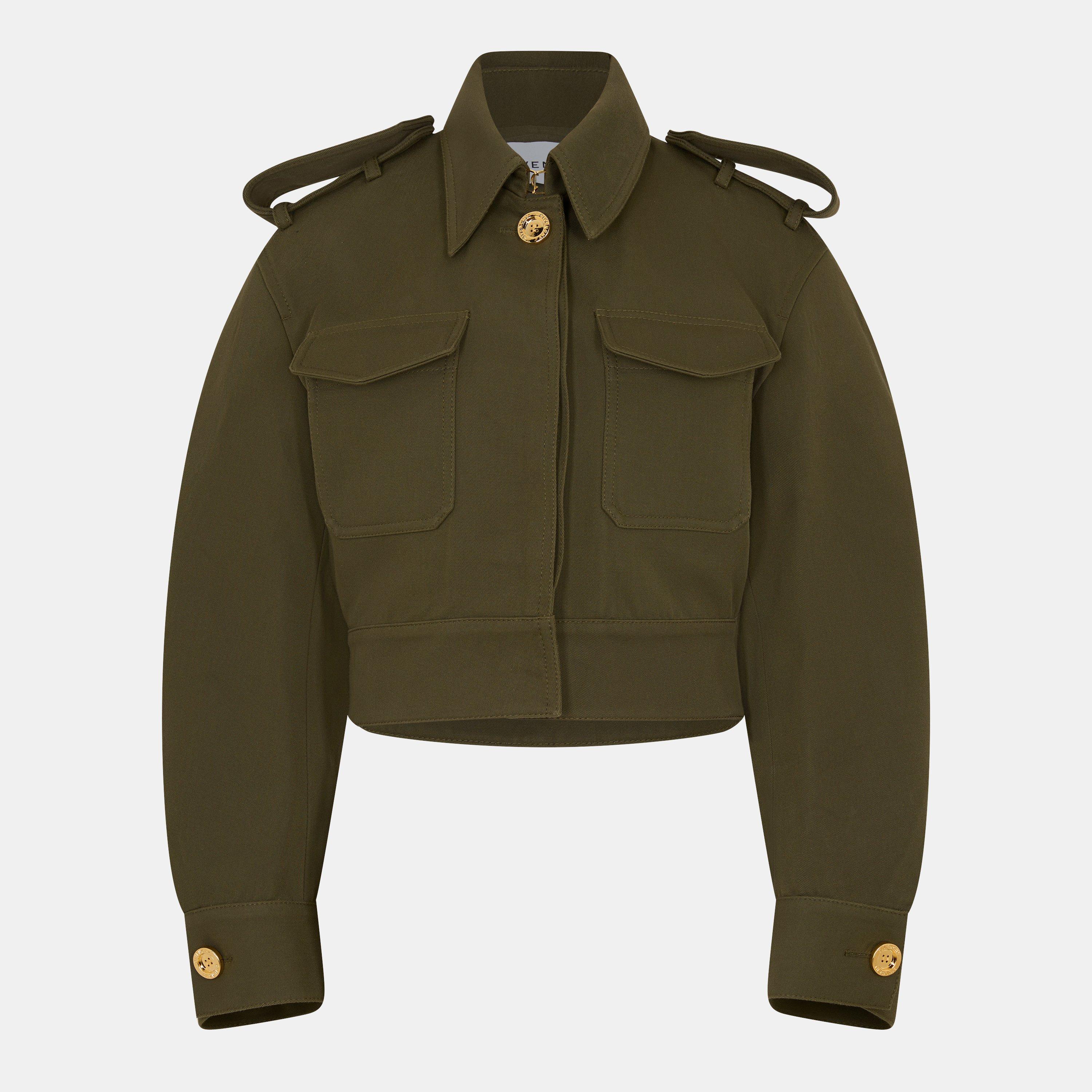 Khaki - GIVENCHY - Women's Cocoon Utility Cotton Cropped Long Sleeve Hybrid Jacket - 1