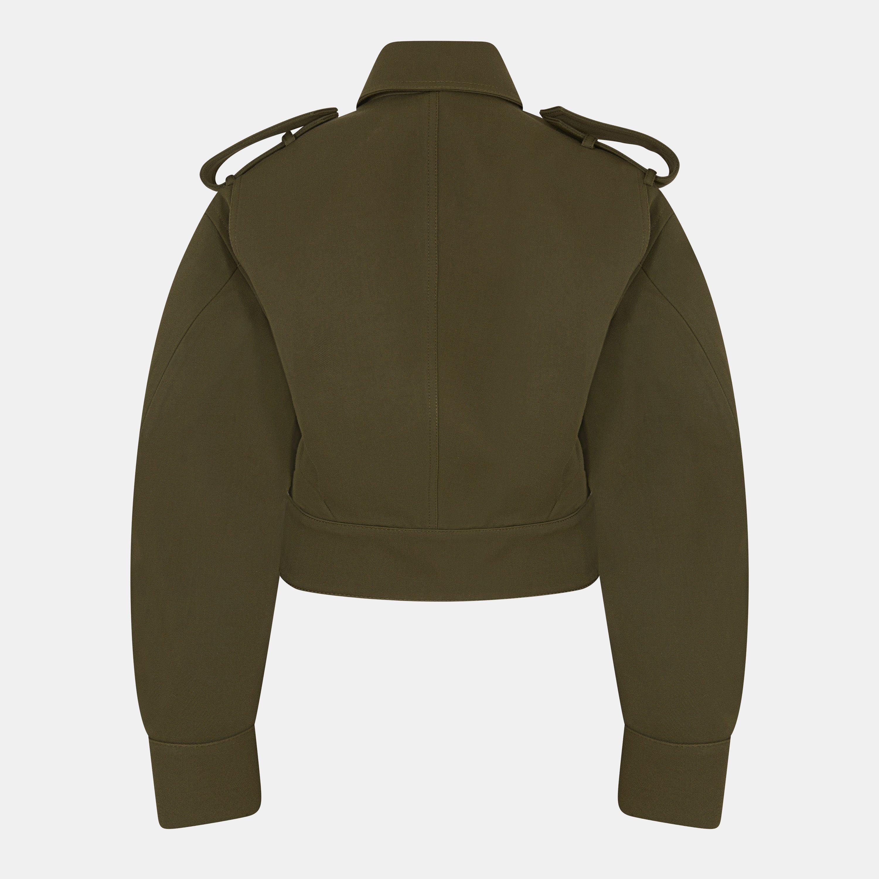 Khaki - GIVENCHY - Women's Cocoon Utility Cotton Cropped Long Sleeve Hybrid Jacket - 2