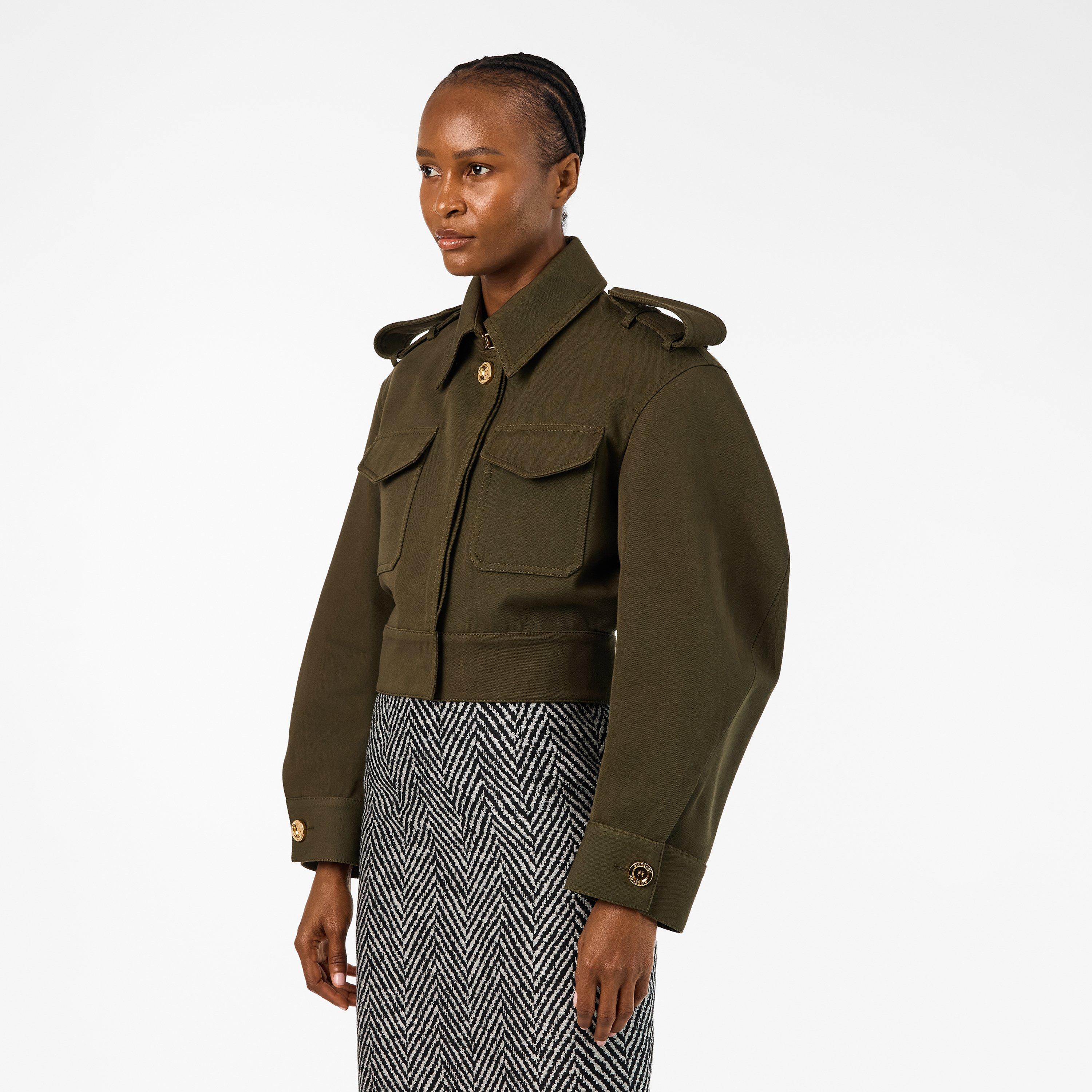 Khaki - GIVENCHY - Women's Cocoon Utility Cotton Cropped Long Sleeve Hybrid Jacket - 3
