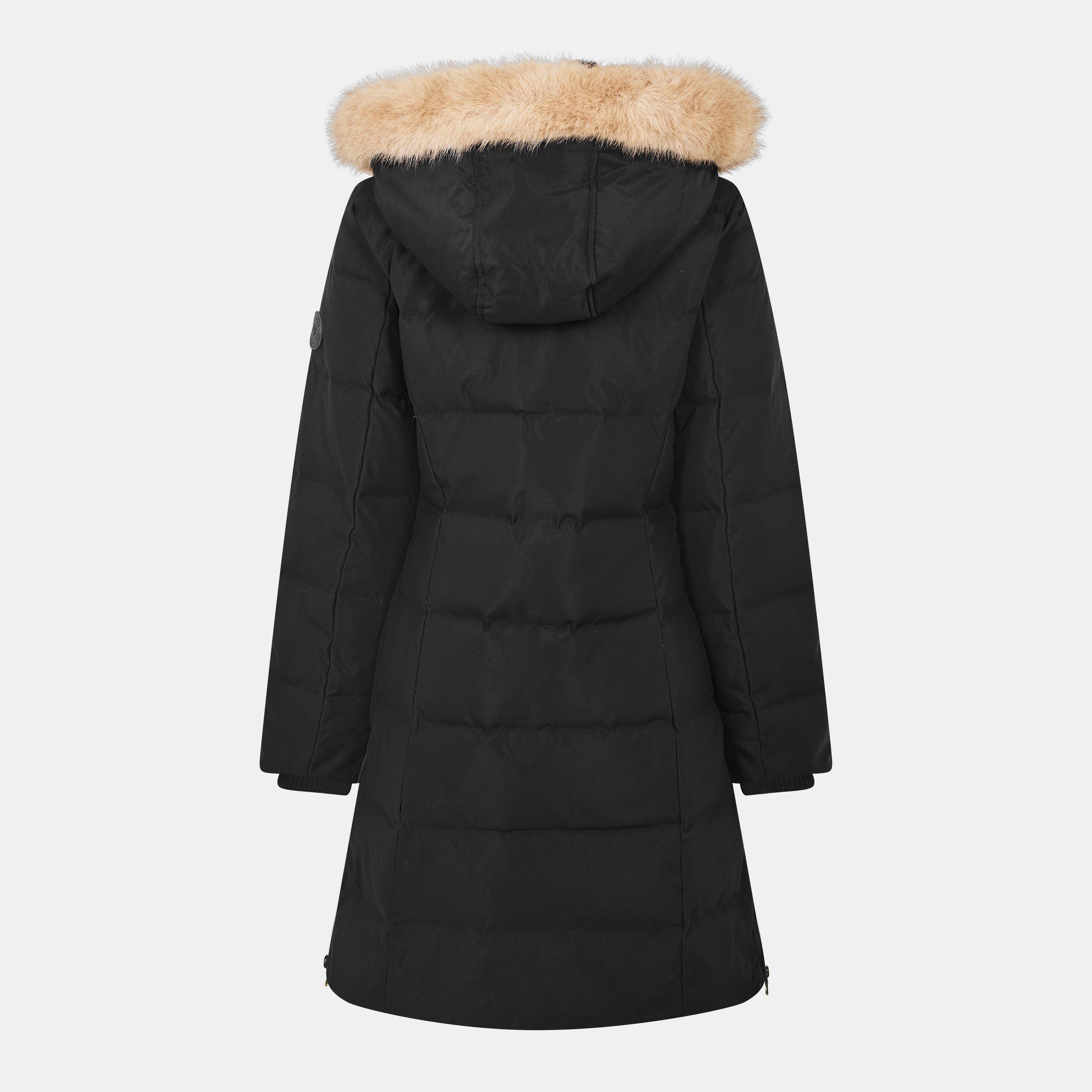 Black - Lauren by Ralph Lauren - Women's Real Leather Fur Hood Medium Puffer Jacket - 2