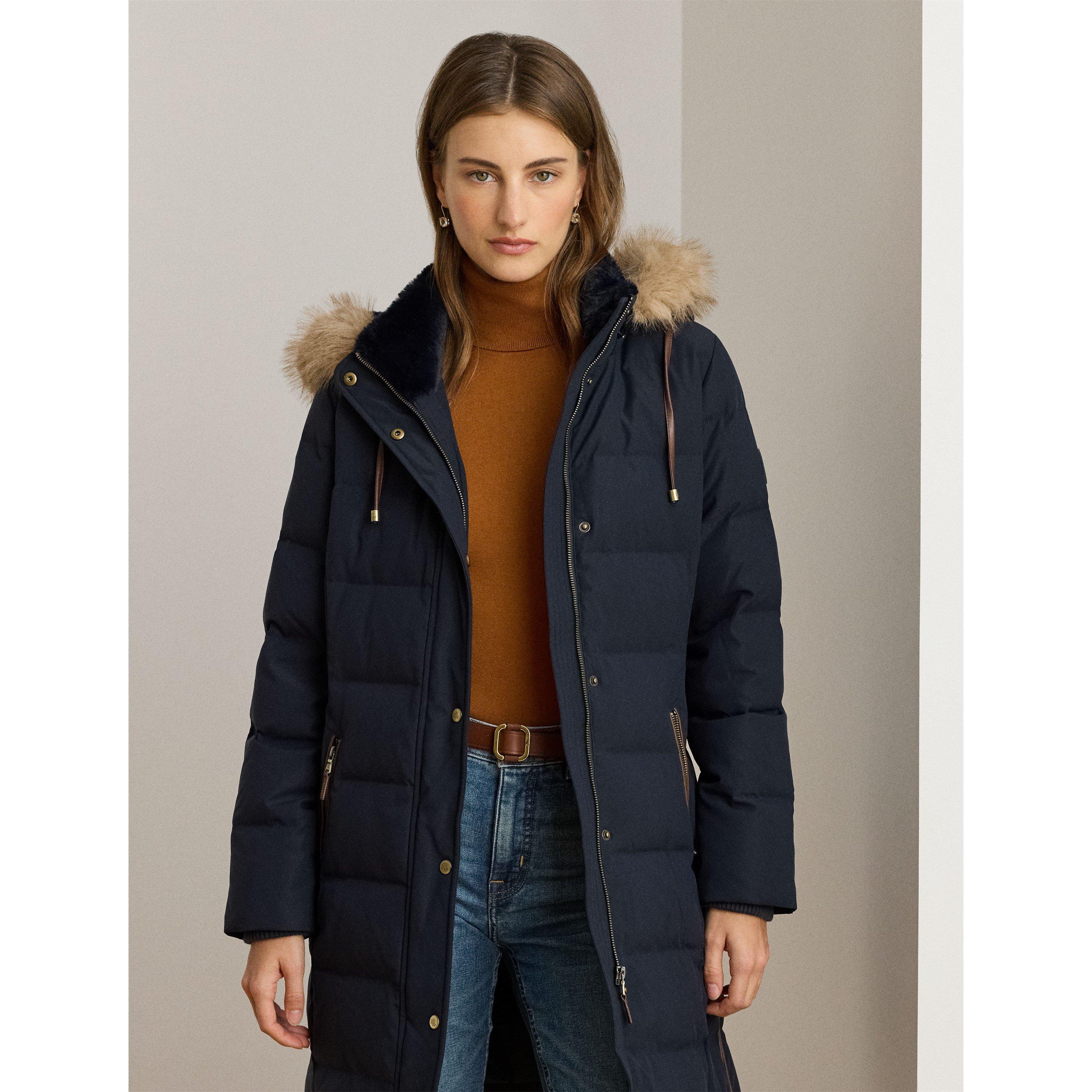 DK NAVY - Lauren by Ralph Lauren - Womens Faux Fur Hood Medium Puffer Jacket - 2