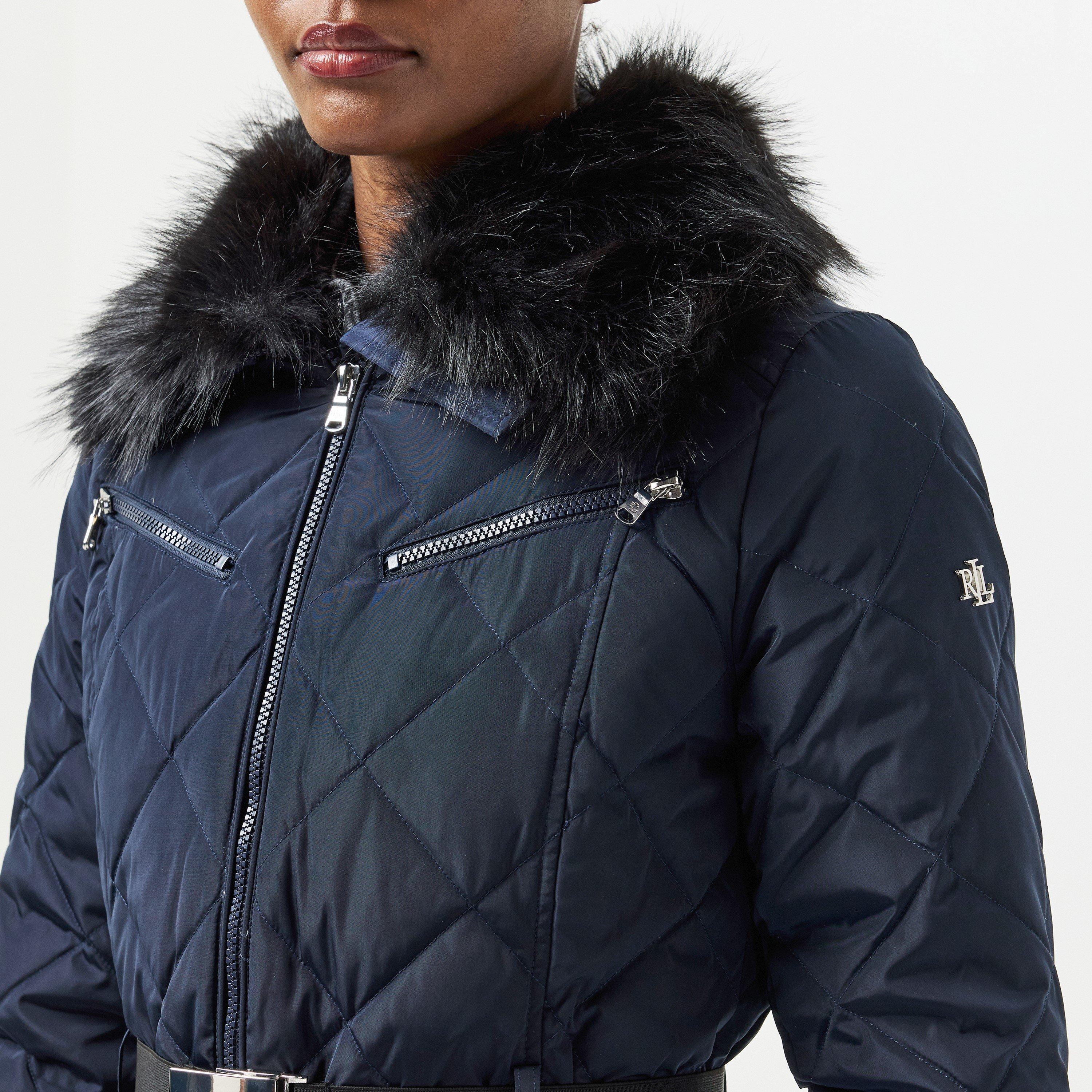 Dk Navy - Lauren by Ralph Lauren - Women's Real Leather Medium Puffer Jacket - 5