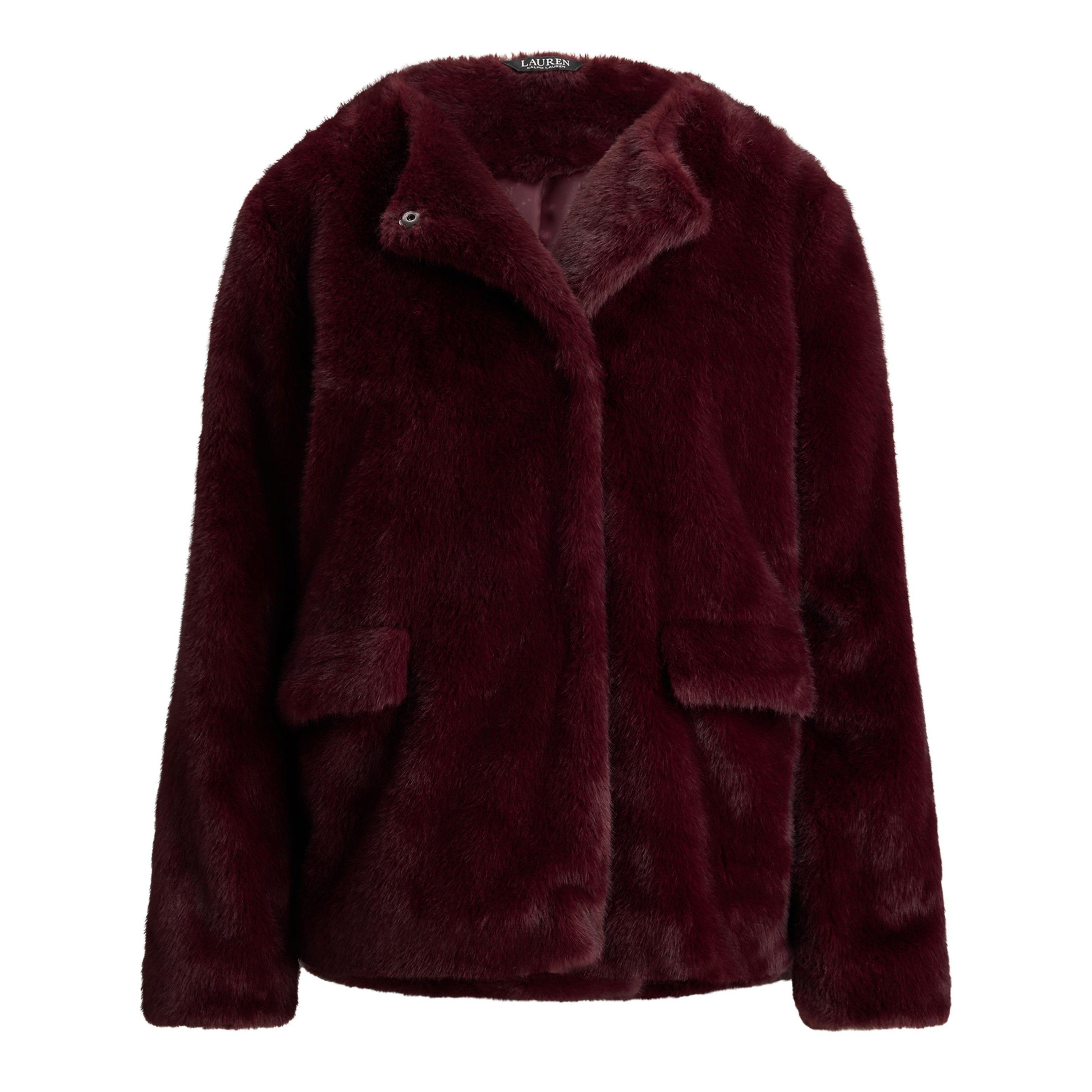 Dark Garnet - Lauren by Ralph Lauren - Women's FX Fur Teddy Coat - 1