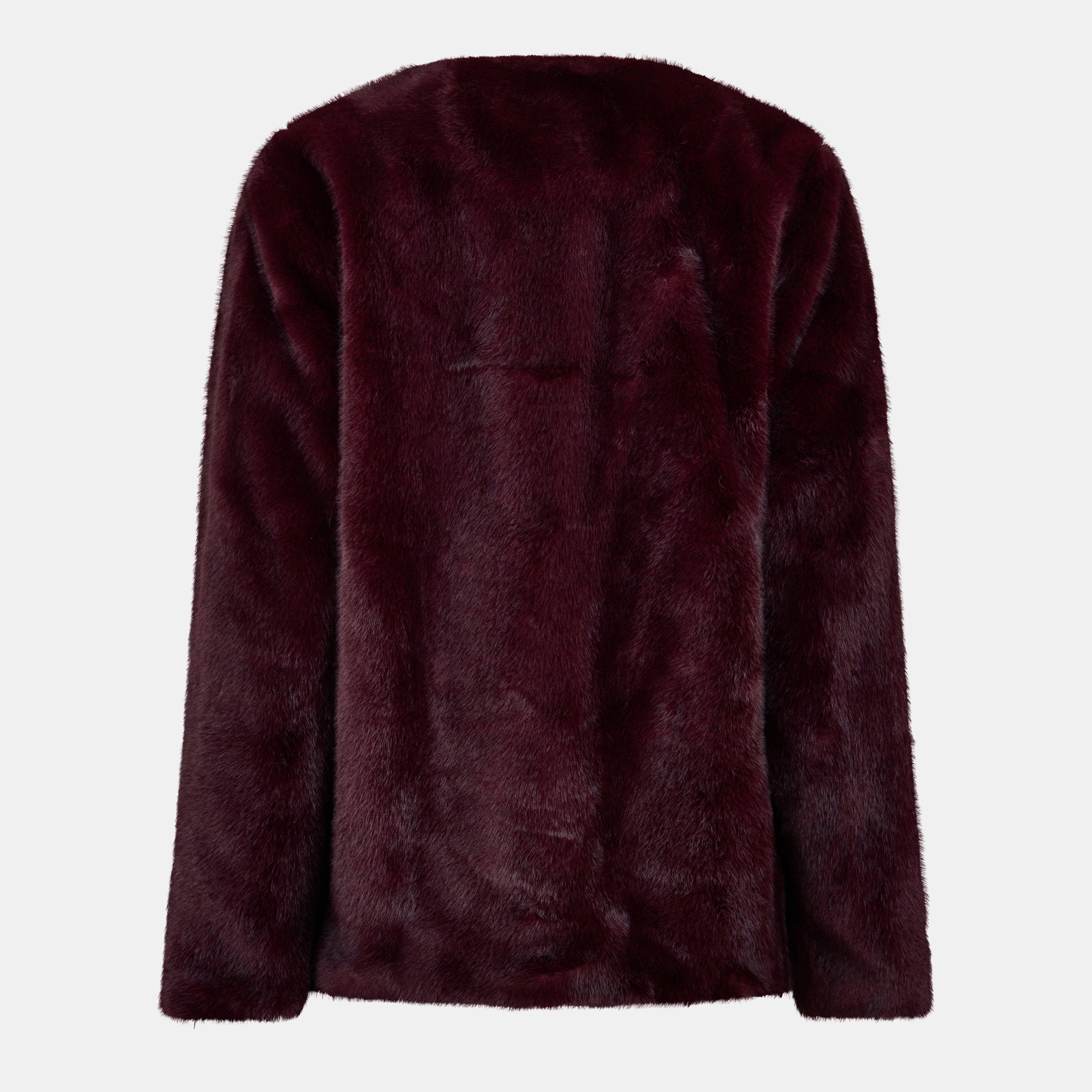 Dark Garnet - Lauren by Ralph Lauren - Women's Real Leather FX Fur Teddy Coat - 2