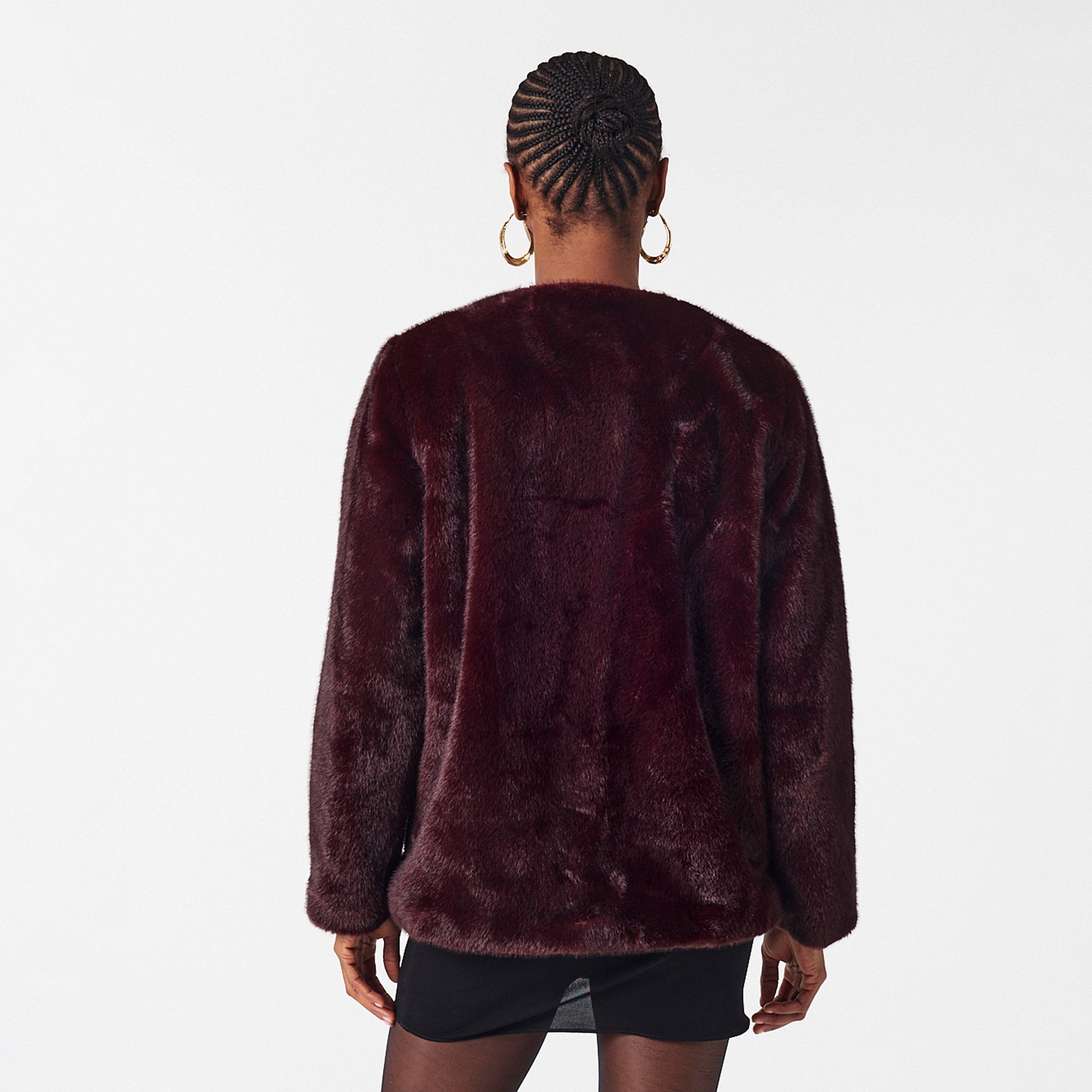 Dark Garnet - Lauren by Ralph Lauren - Women's Real Leather FX Fur Teddy Coat - 4