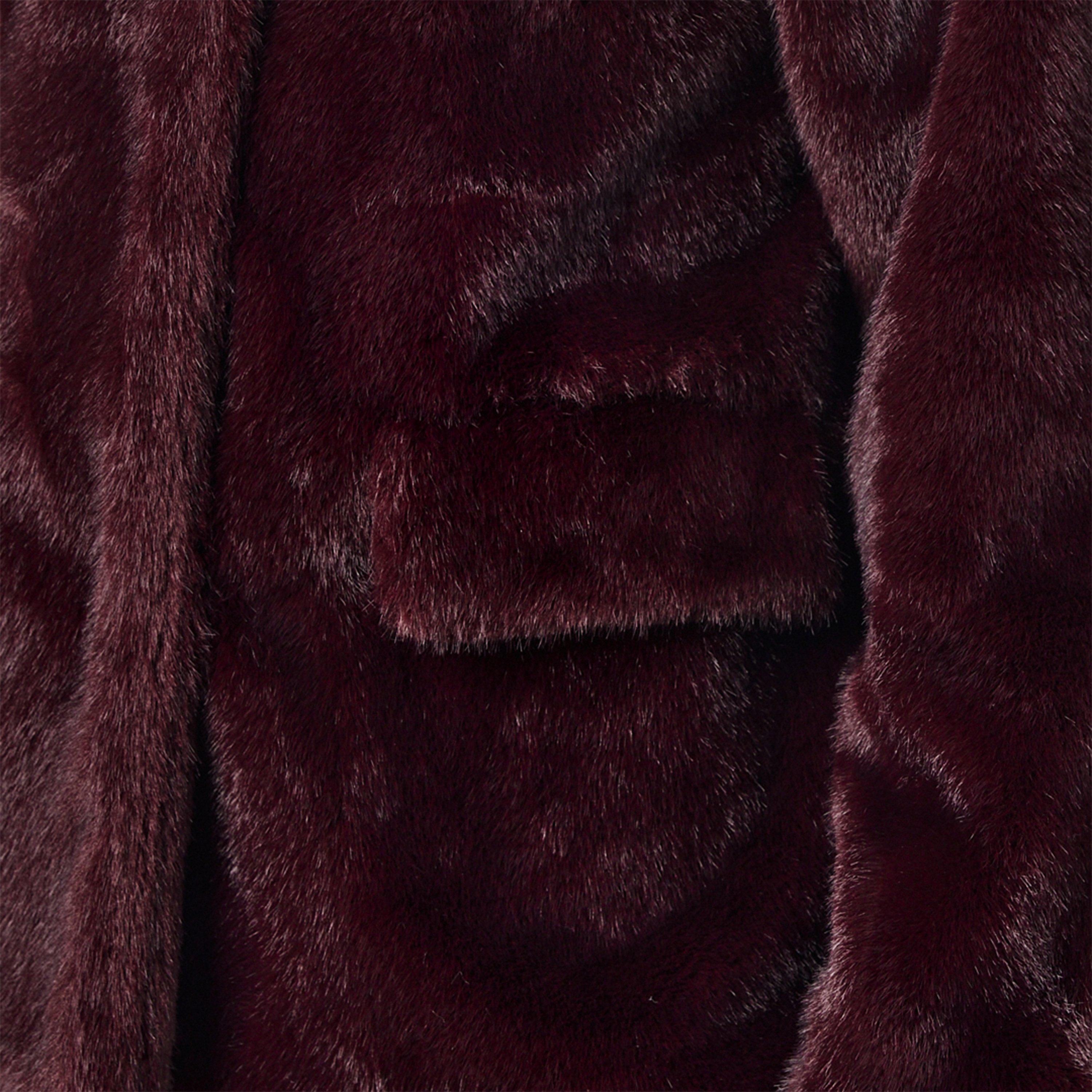 Dark Garnet - Lauren by Ralph Lauren - Women's Real Leather FX Fur Teddy Coat - 5