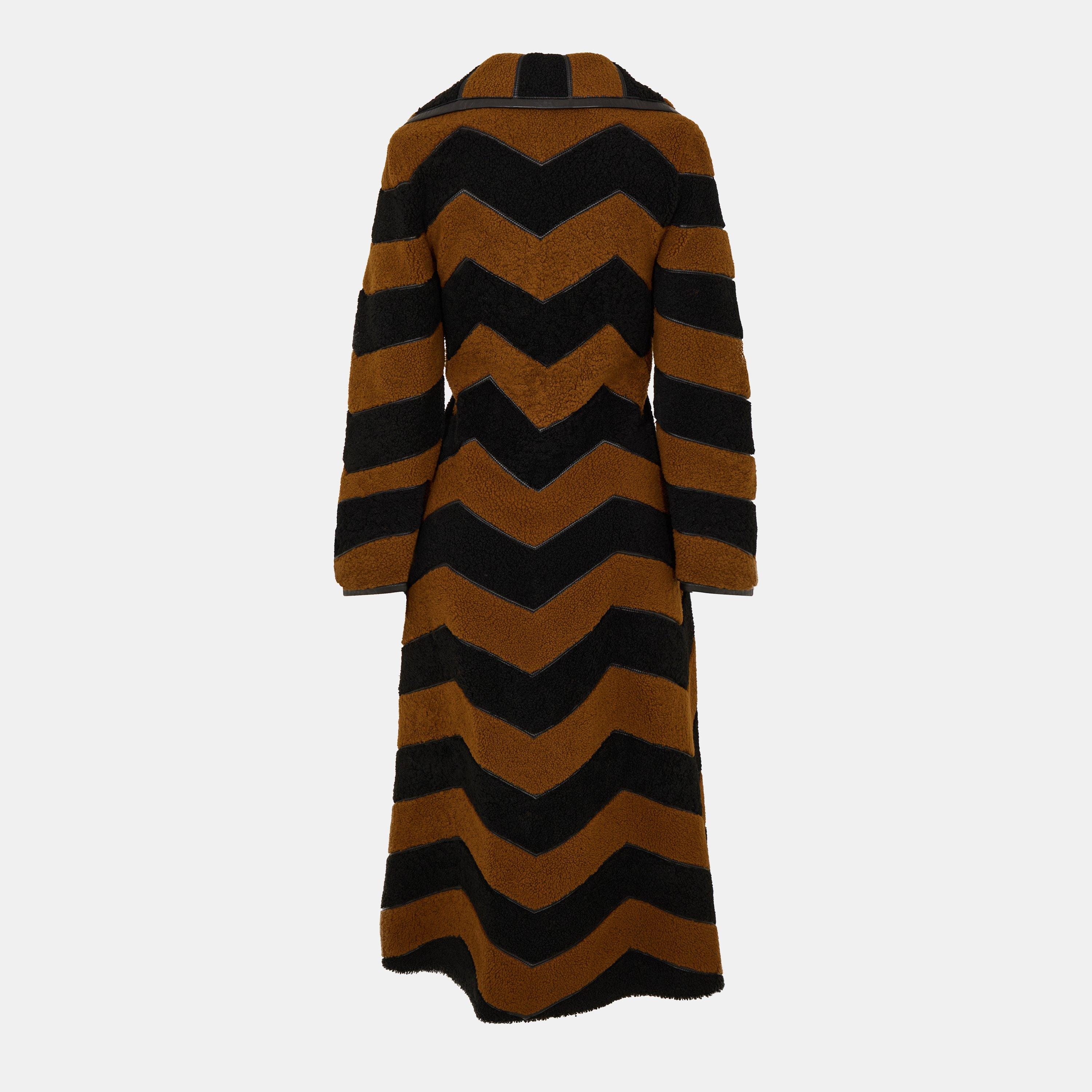 Camel/Black - Gucci - Women's Chevron Shearling Jacket - 2