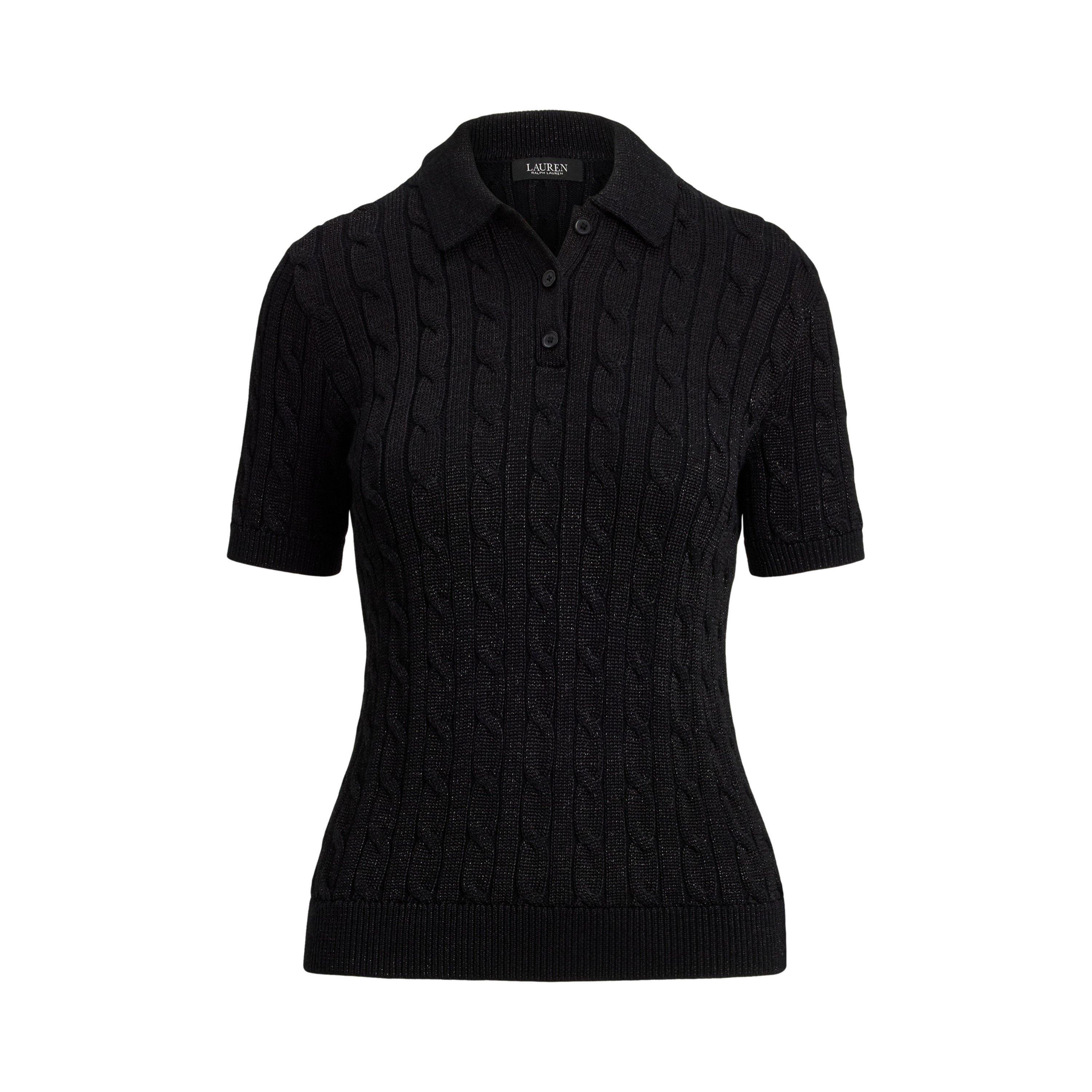 Lauren By Ralph Lauren Women's Black Metallic Knitted T-Shirt - 12 (M)