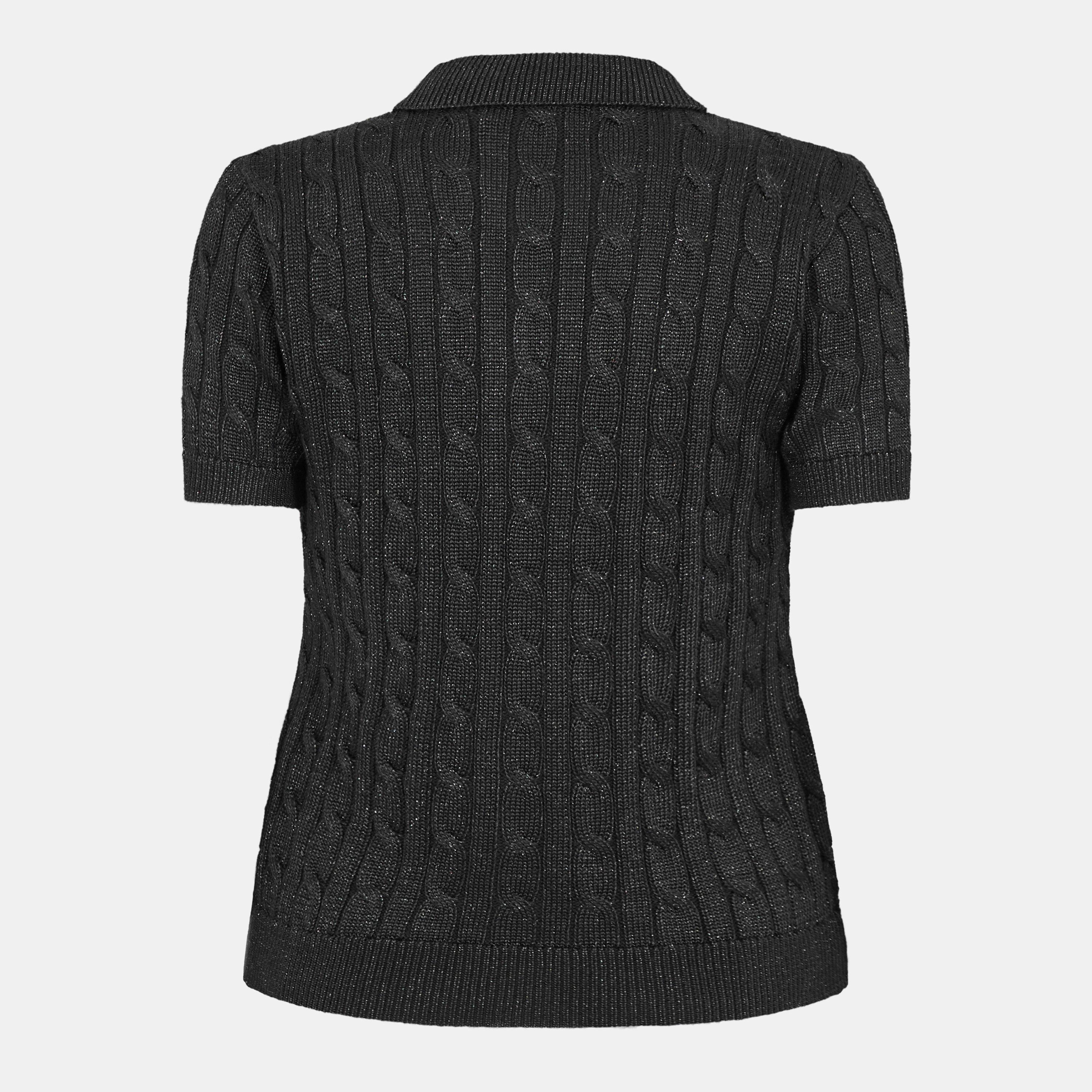 Black Metallic - Lauren by Ralph Lauren - Women's Knitted T-Shirt - 2