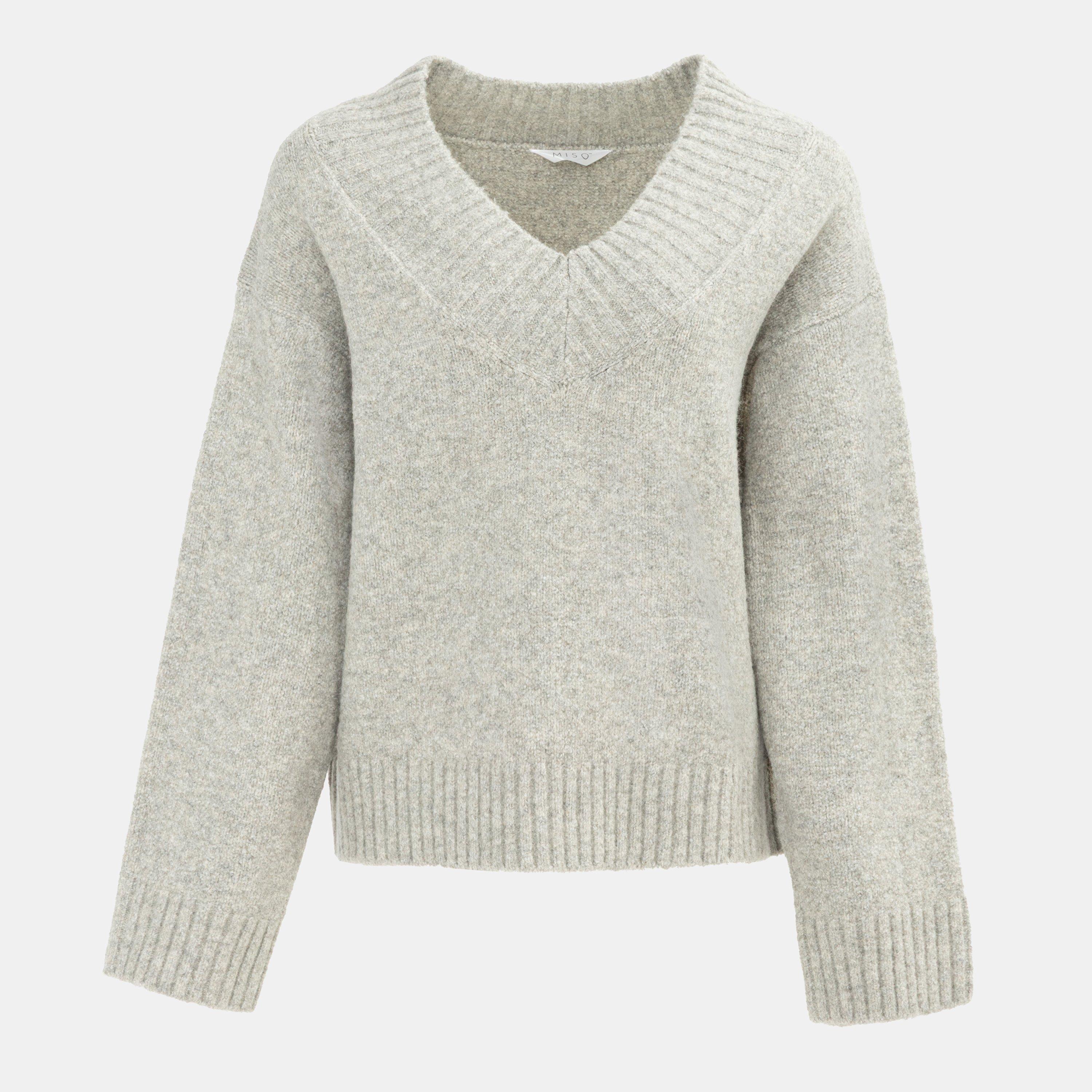 Miso Women's V Neck Knit Jumper - Grey - 12 (M)