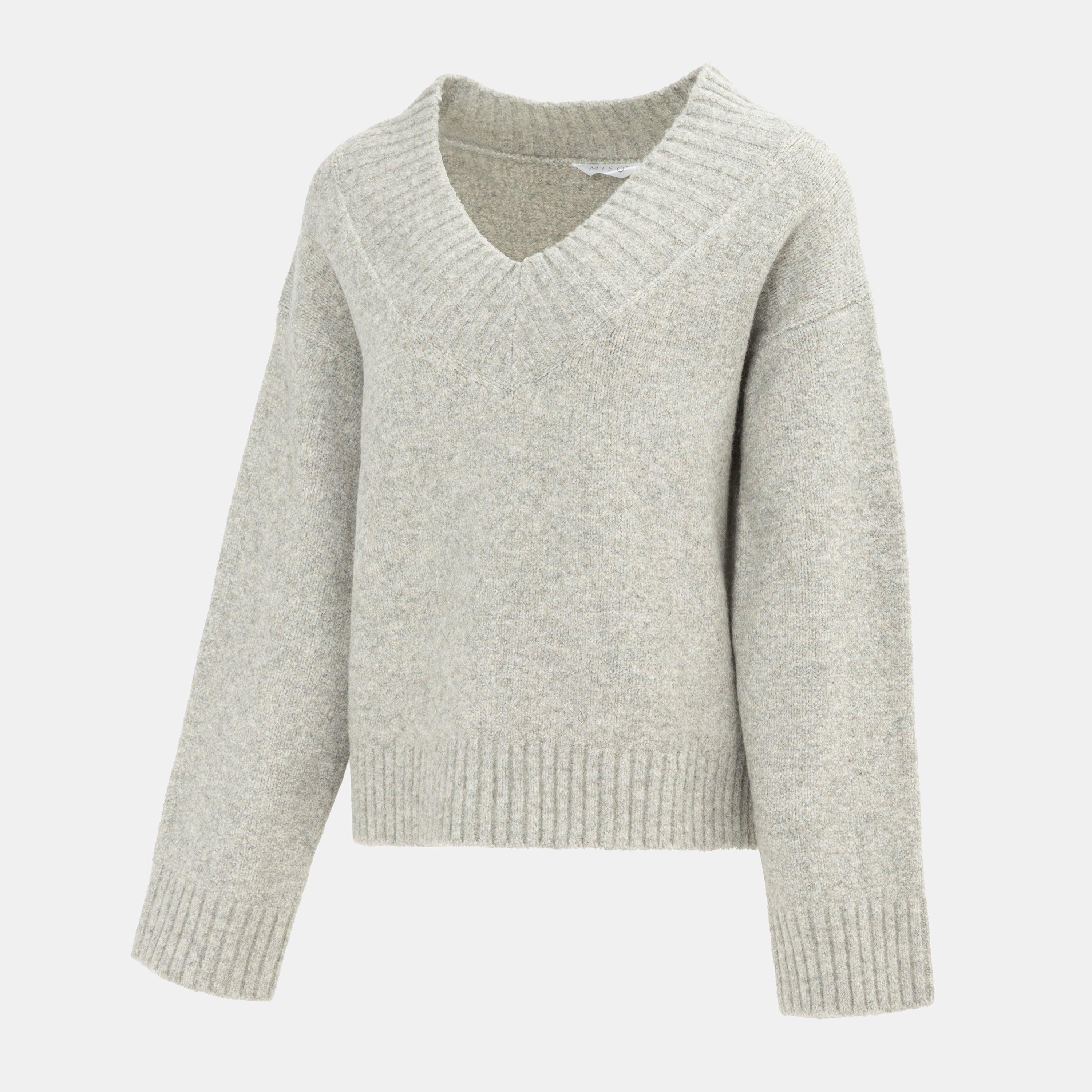 Grey - Miso - V neck Knit Jumper Women - 3