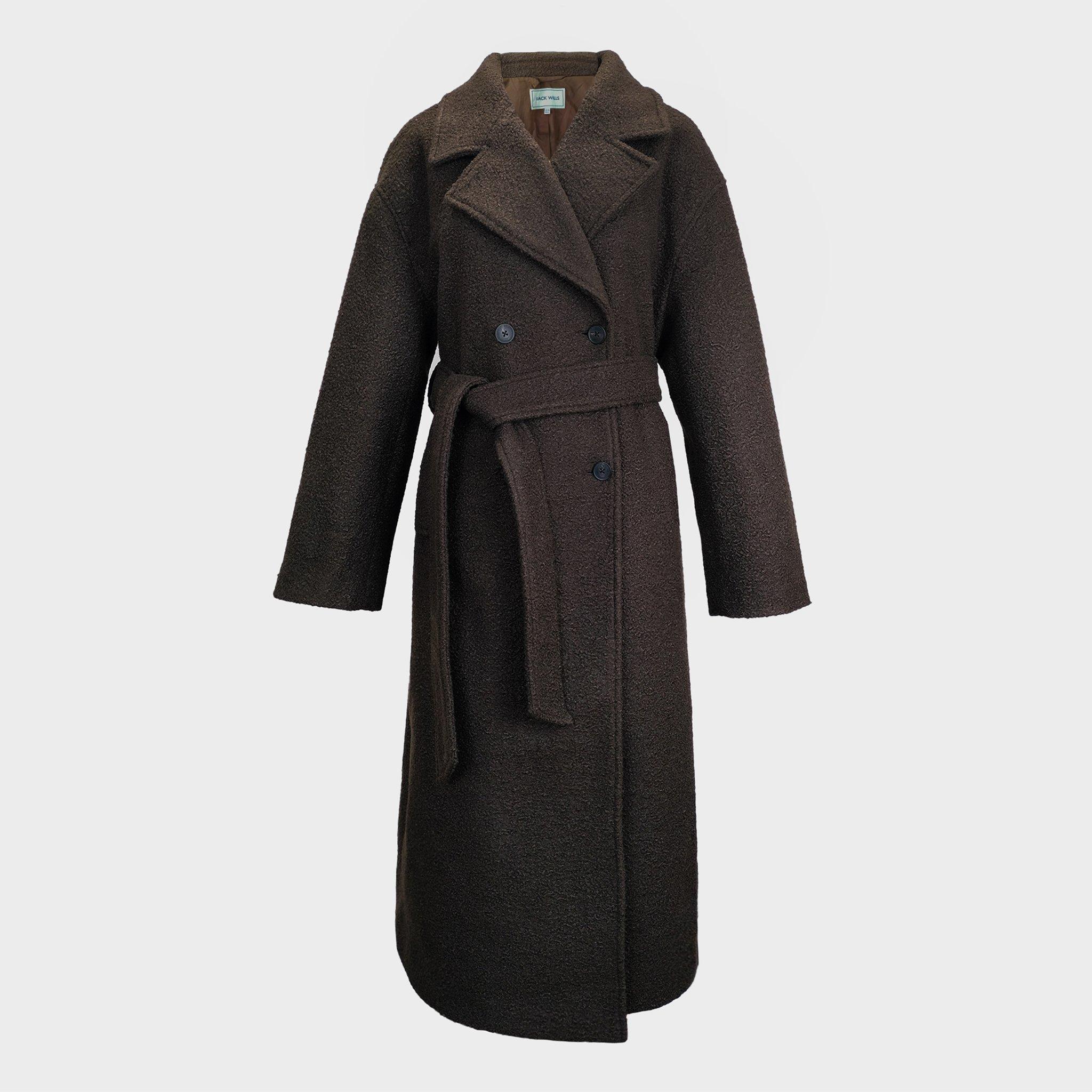 Cocoa - Jack Wills - Women's Duster Calf Length Long Sleeve Lapel Collar Button Overcoat - 1