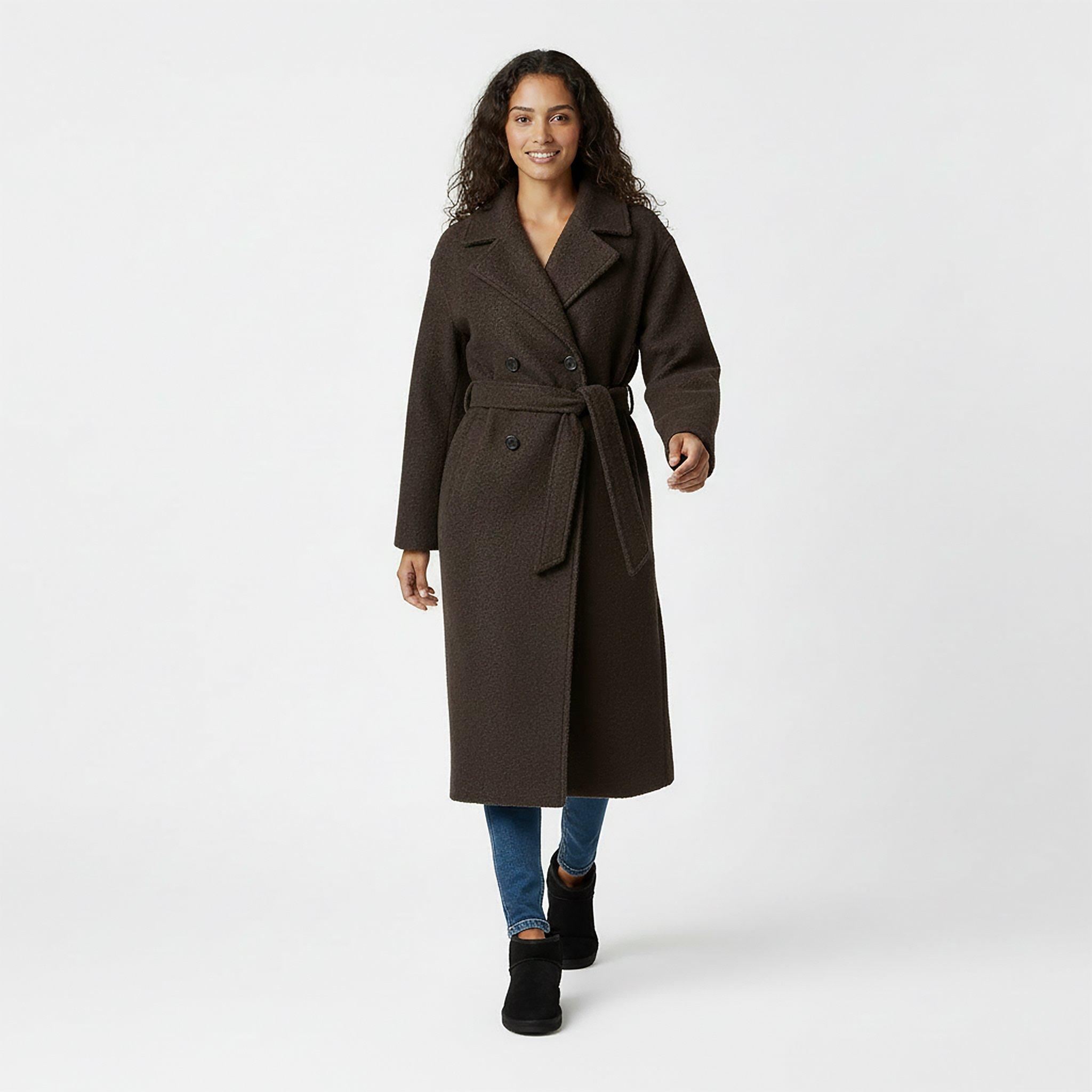 Cocoa - Jack Wills - Women's Duster Calf Length Long Sleeve Lapel Collar Button Overcoat - 5