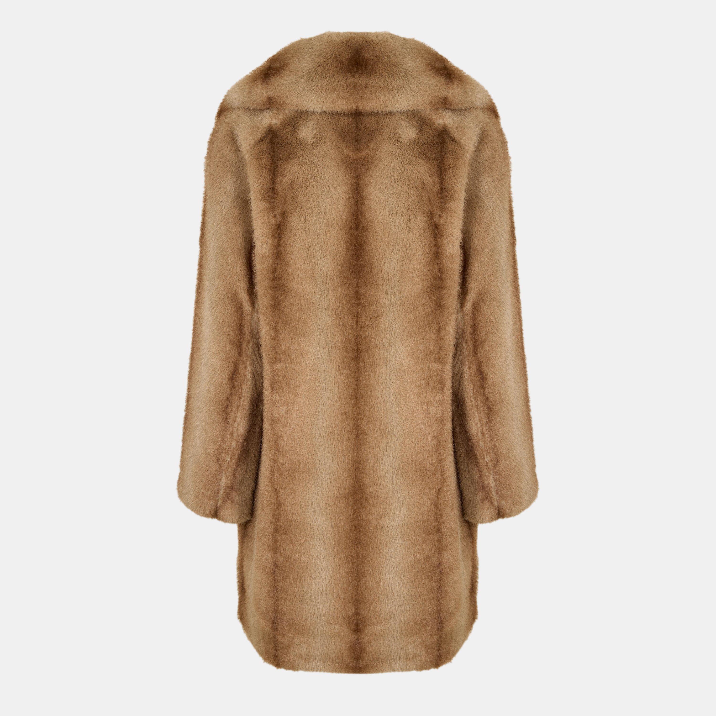 Brown Mix - Donna Karan - Women's DKaran Faux Fur Relaxed Fit Teddy Coat - 2