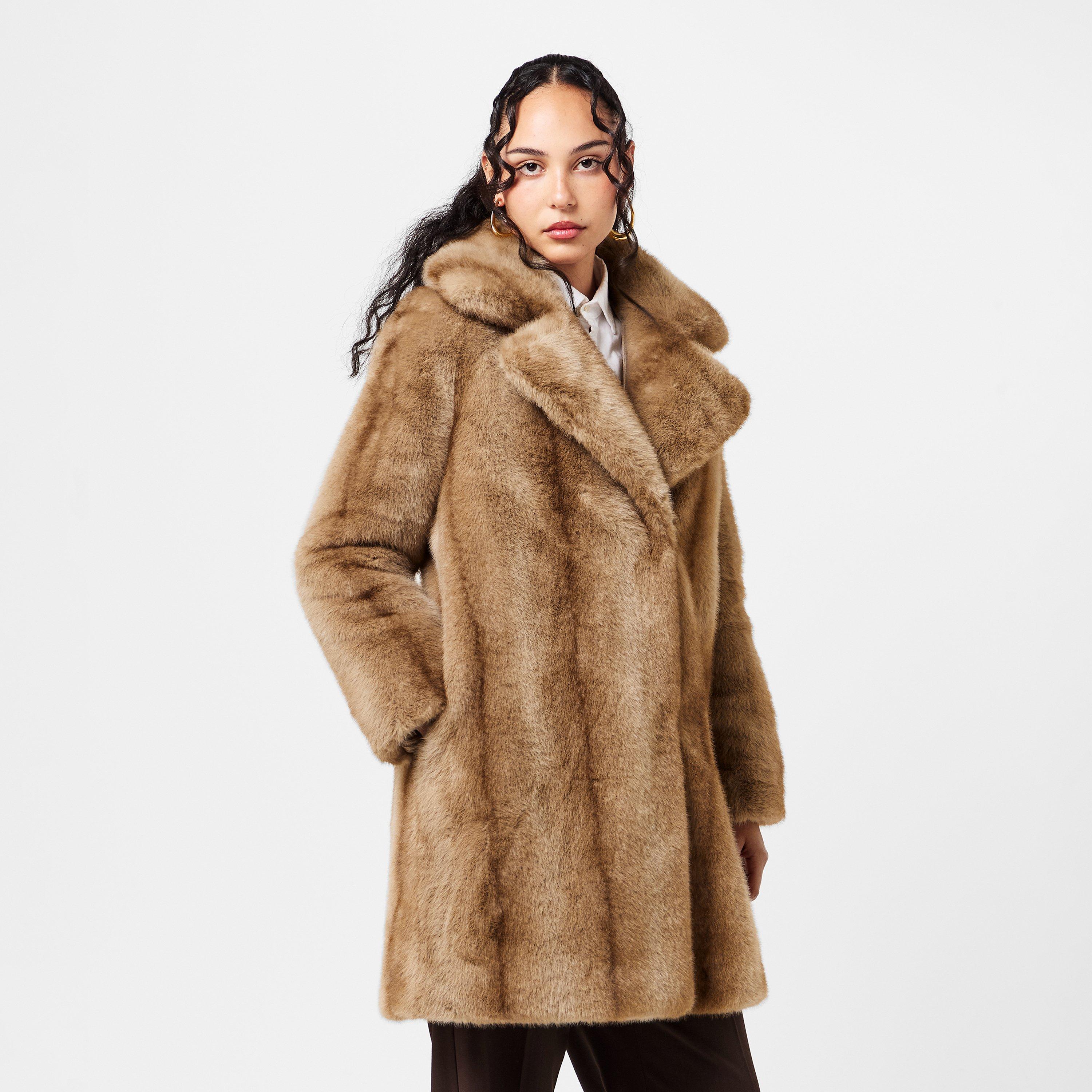 Brown Mix - Donna Karan - Women's DKaran Faux Fur Relaxed Fit Teddy Coat - 3