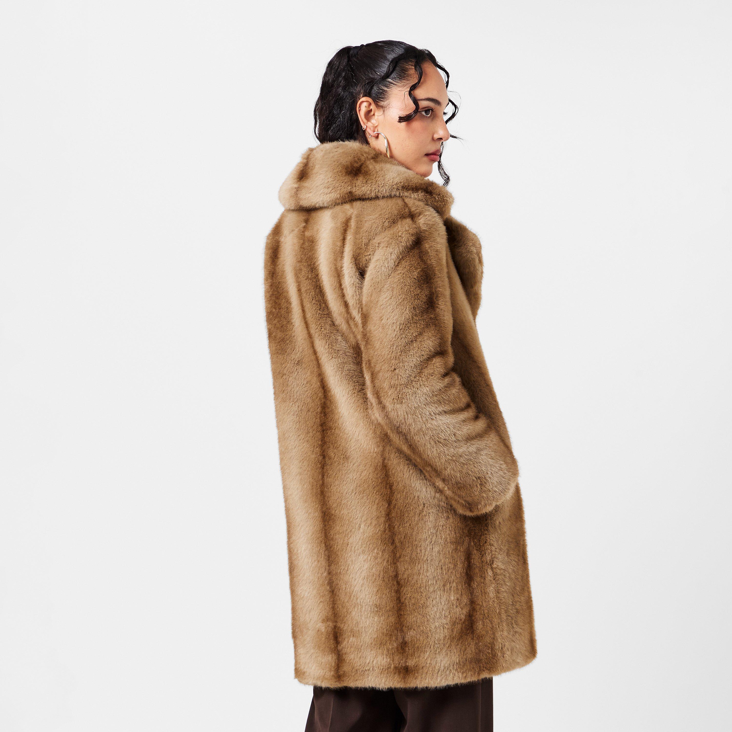 Brown Mix - Donna Karan - Women's DKaran Faux Fur Relaxed Fit Teddy Coat - 4