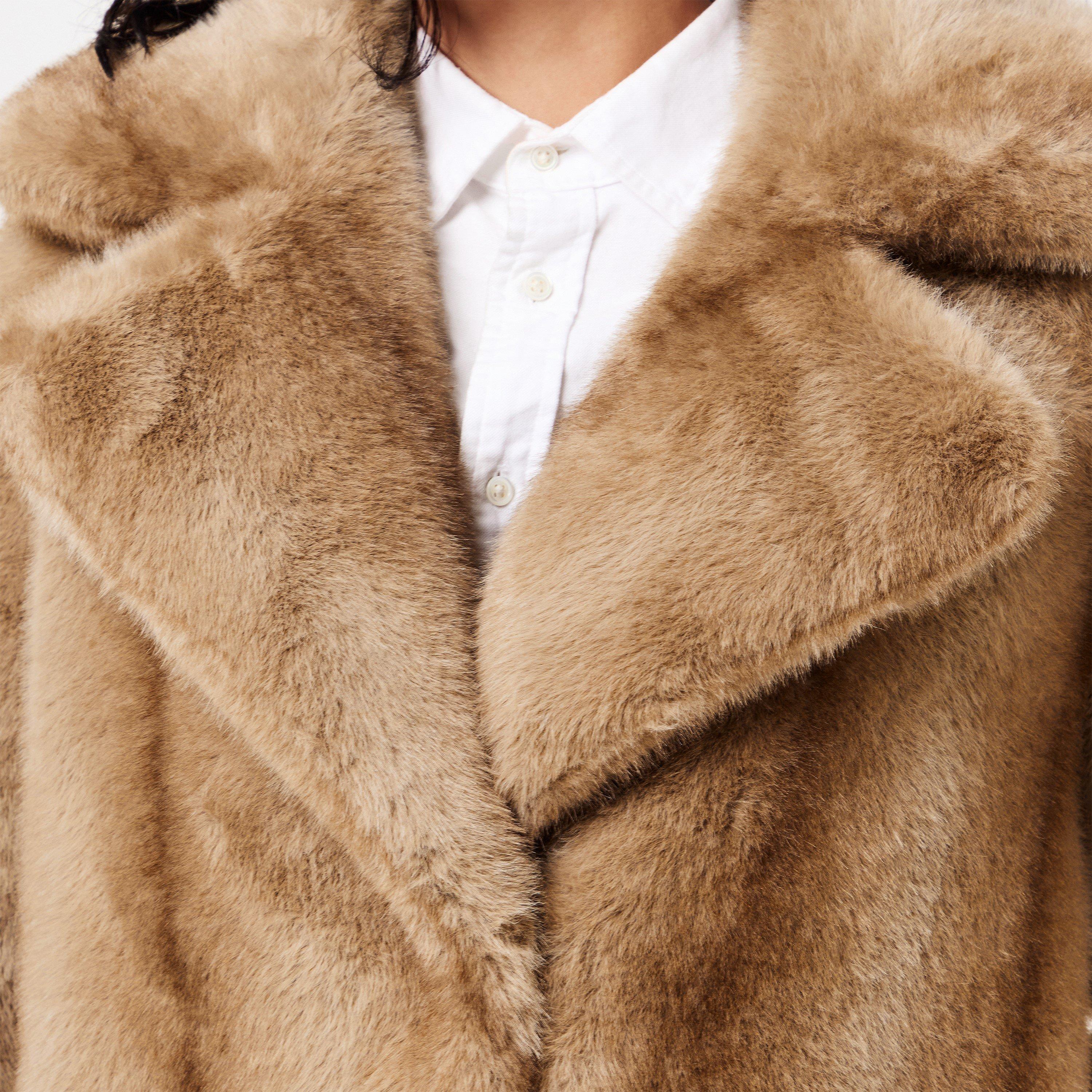 Brown Mix - Donna Karan - Women's DKaran Faux Fur Relaxed Fit Teddy Coat - 5