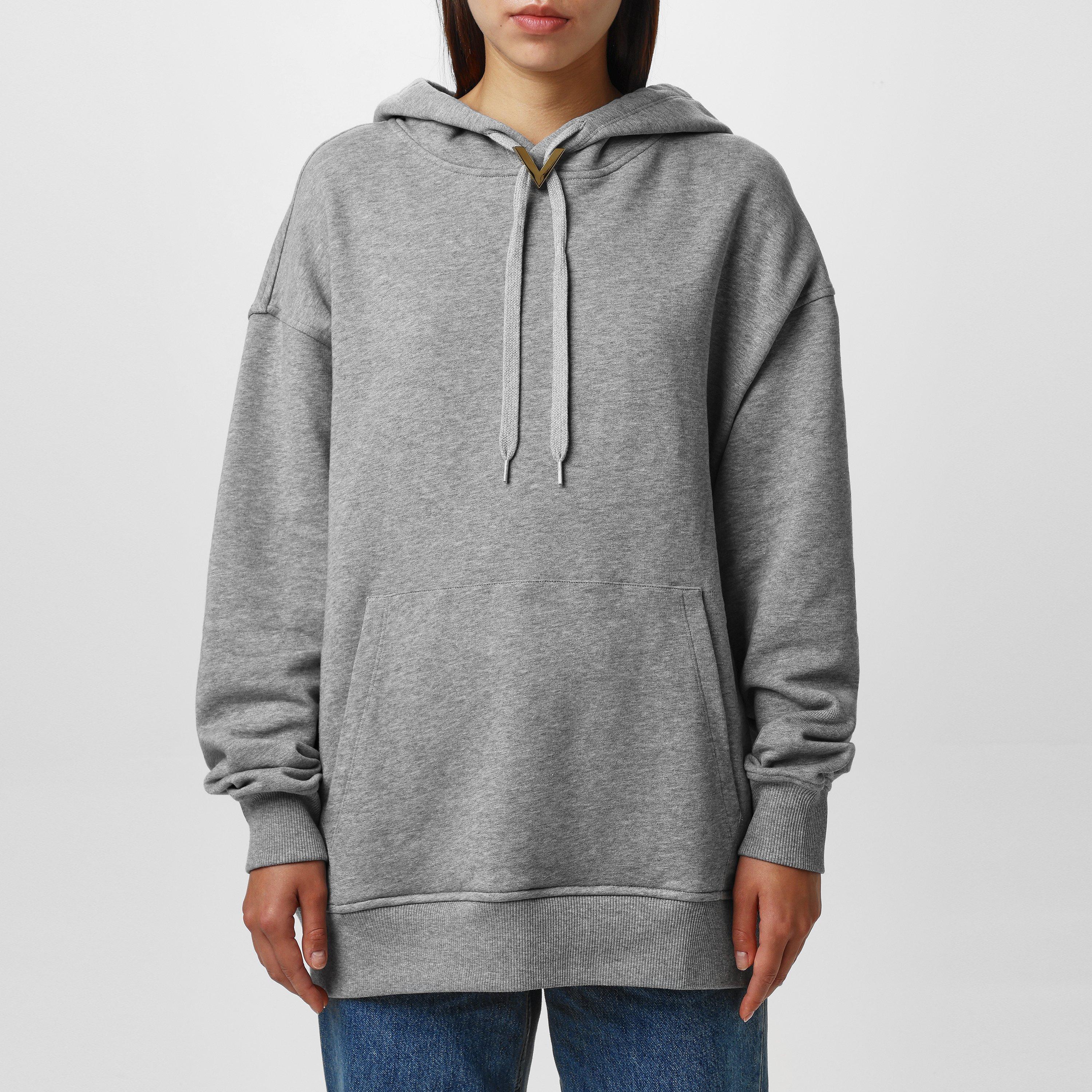 Grigio Melange - Valentino - V-Detail Hoodie - 1