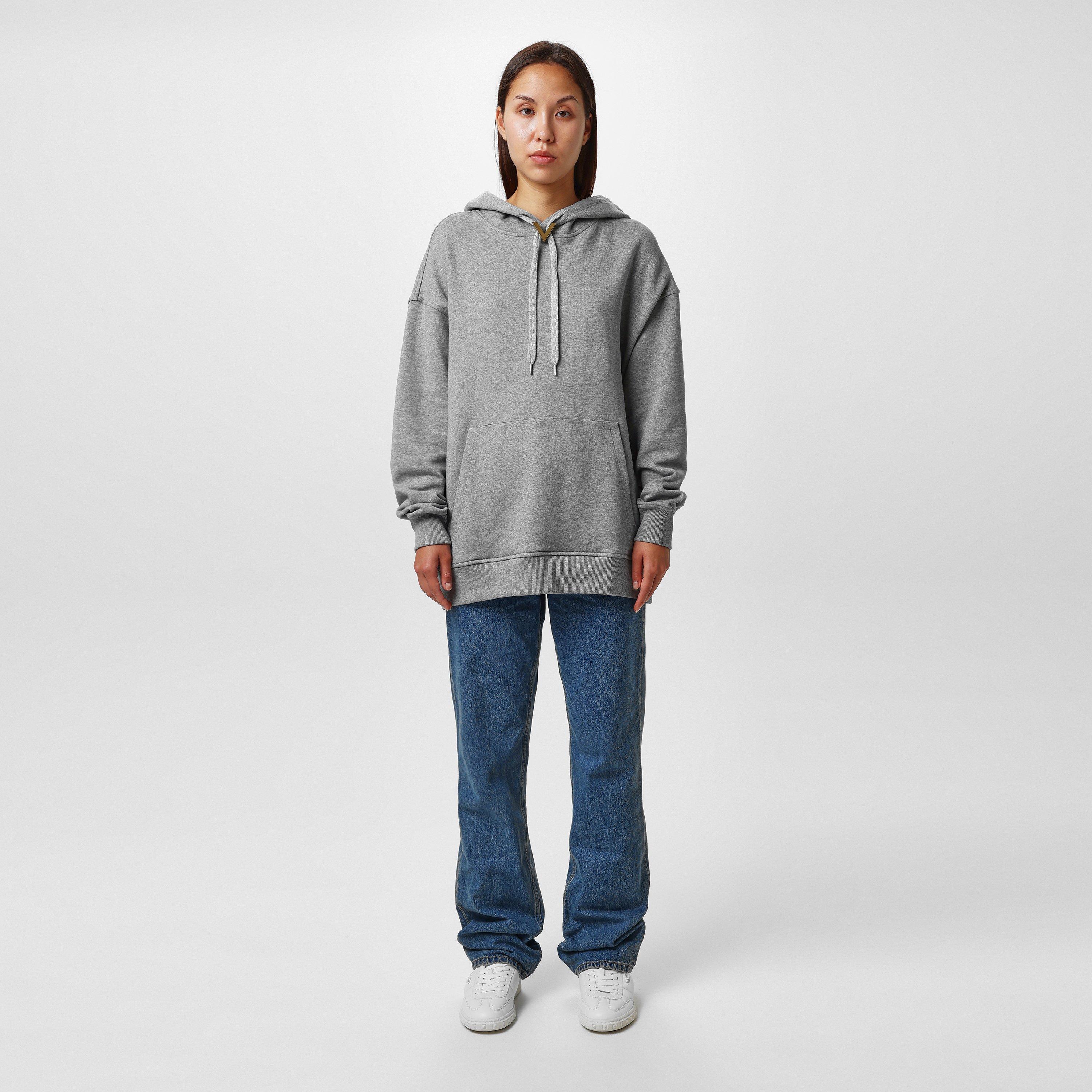 Grigio Melange - Valentino - V-Detail Hoodie - 4