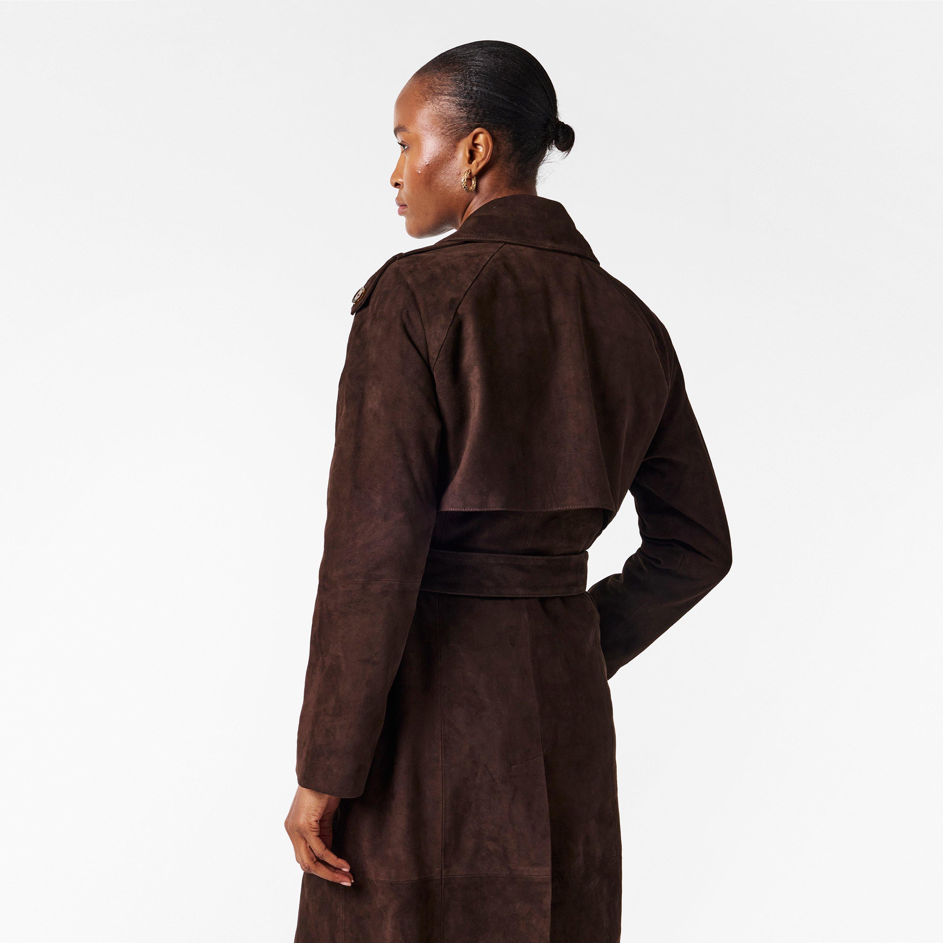 Chocolate Brown - Donna Karan - DKaran Suede Trench Ld54 - 4