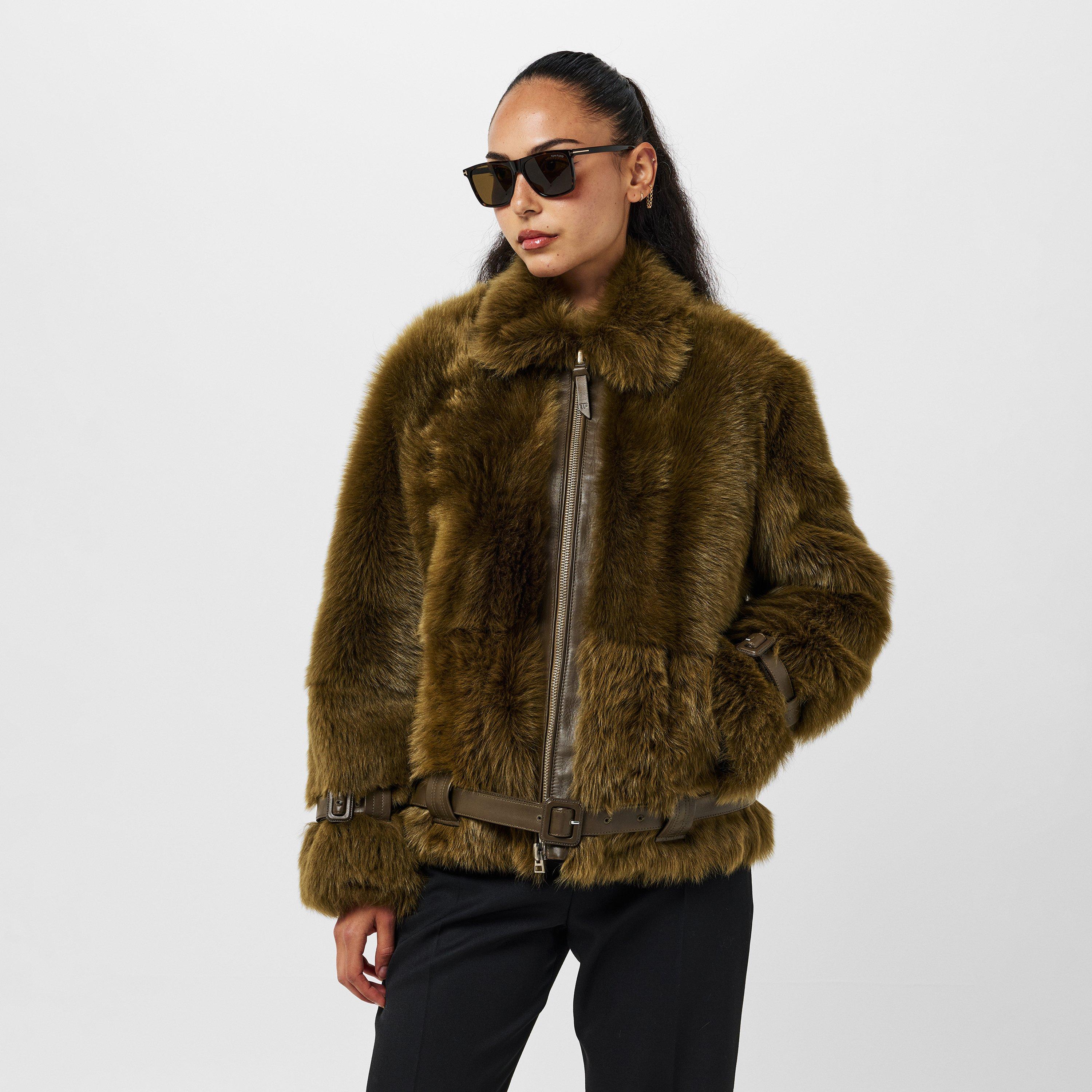 Green - Tom Ford - Women's Shearling Jacket, Stylish Fabric - 3