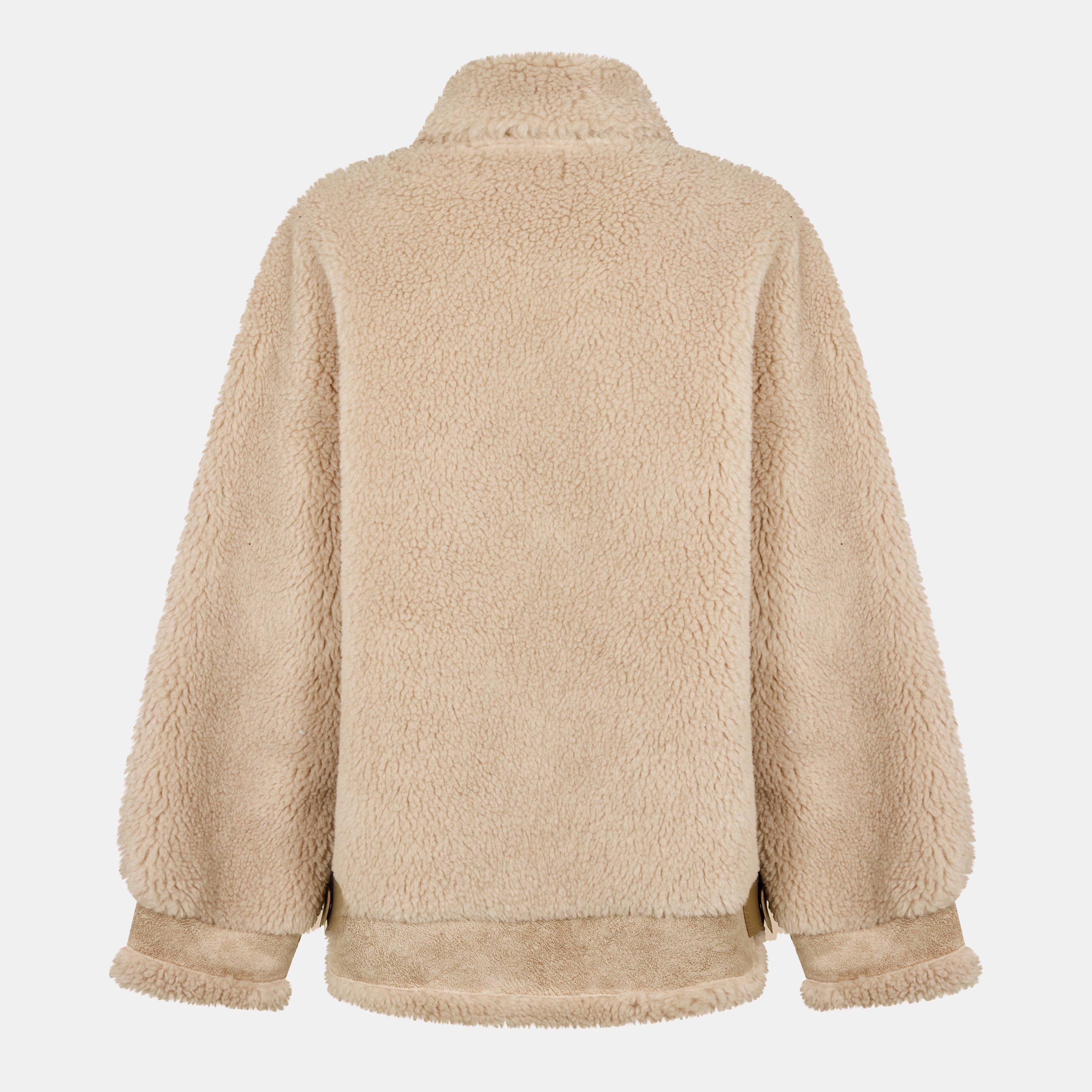 Cream - Edited - Women's Dakota Faux Shearling Long Sleeve Hip Length Sherpa Jacket - 2