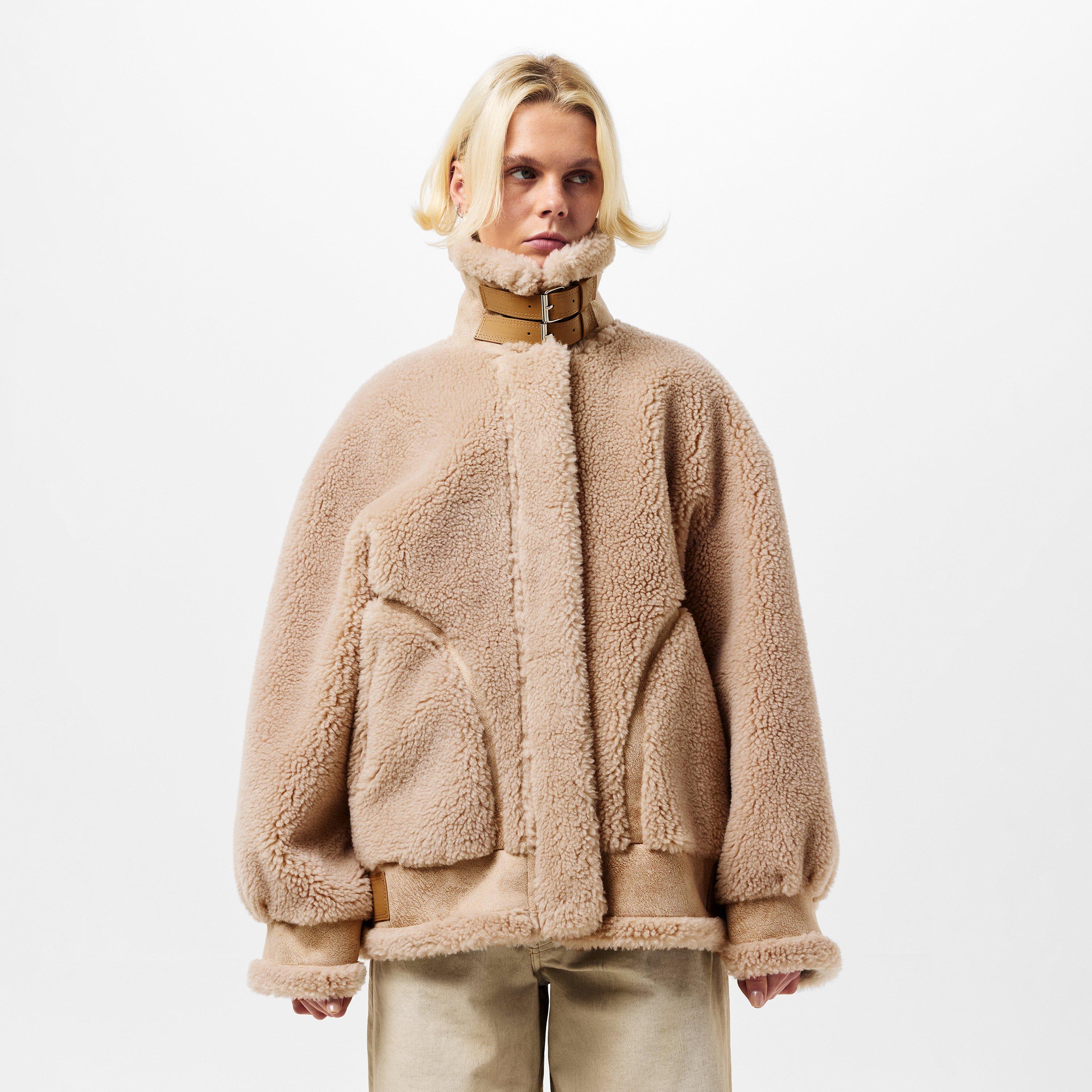 Cream - Edited - Women's Dakota Faux Shearling Long Sleeve Hip Length Sherpa Jacket - 3