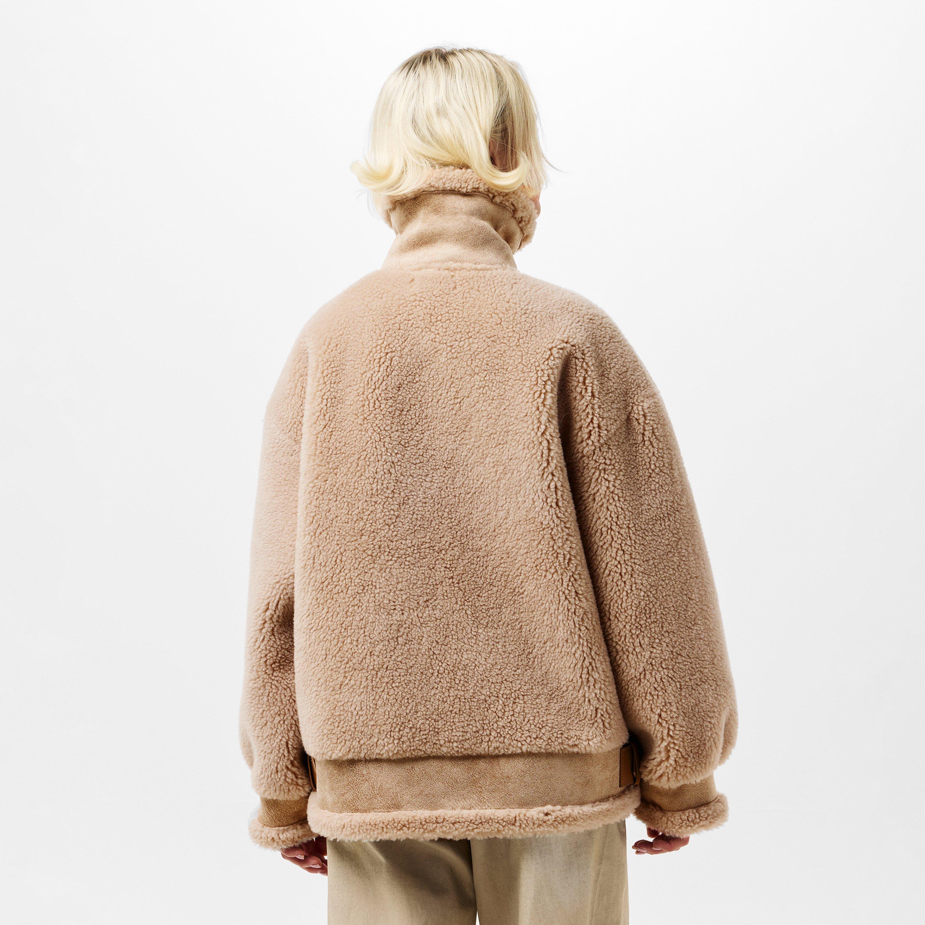 Cream - Edited - Women's Dakota Faux Shearling Long Sleeve Hip Length Sherpa Jacket - 4