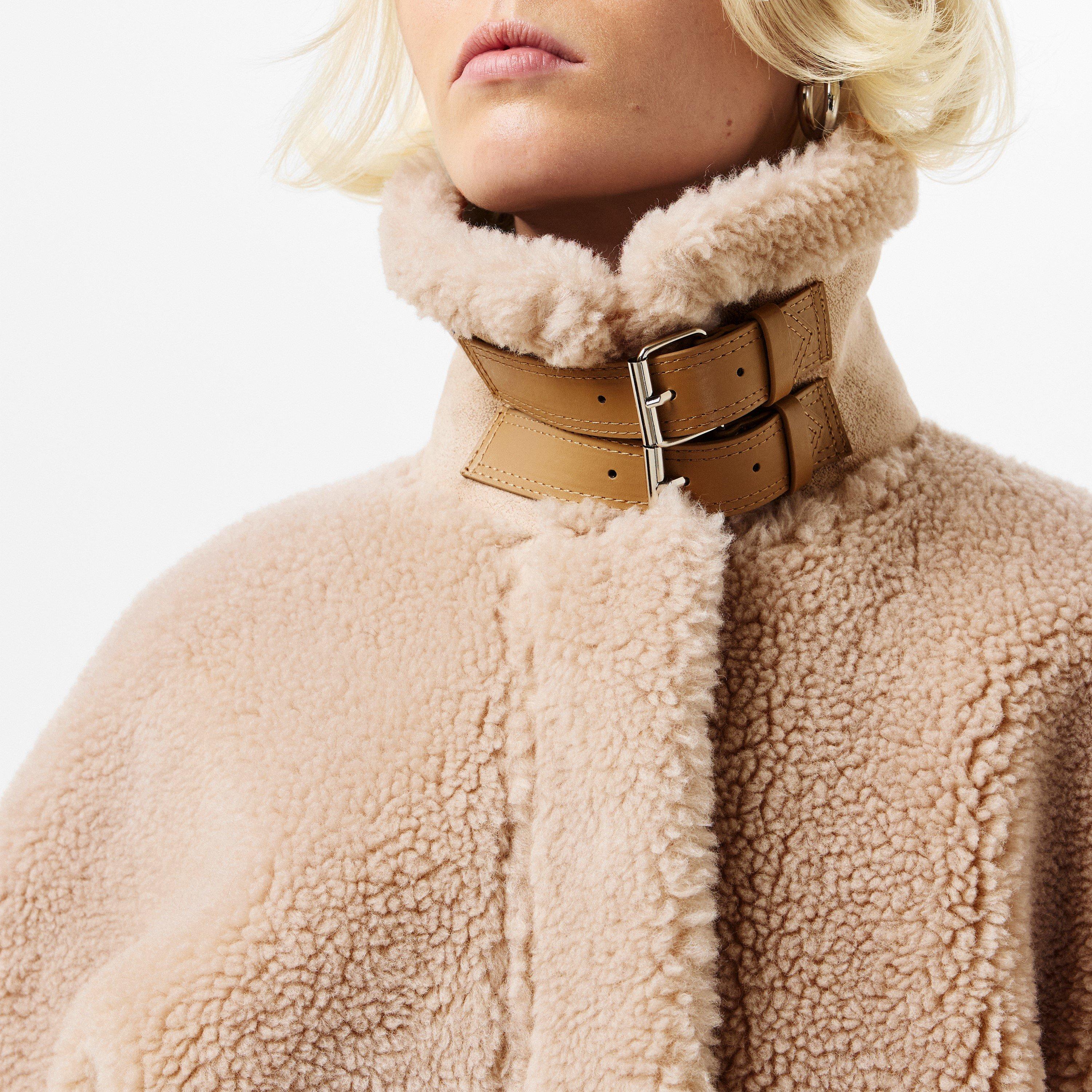 Cream - Edited - Women's Dakota Faux Shearling Long Sleeve Hip Length Sherpa Jacket - 5