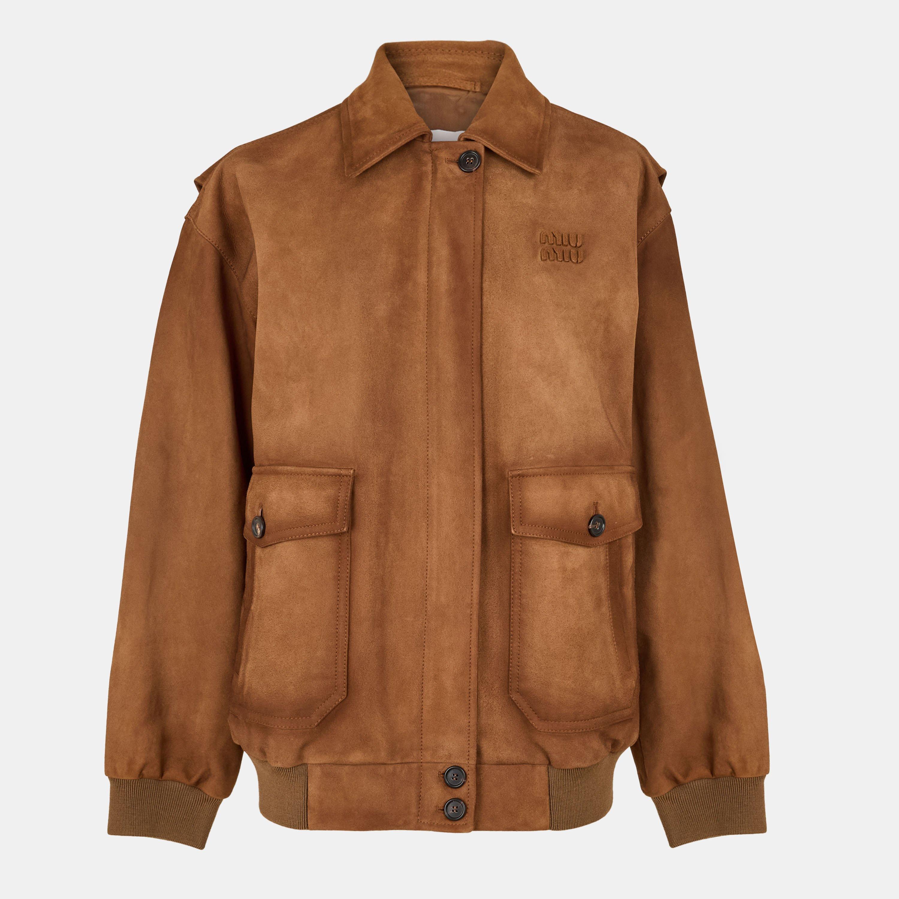 Cannella - Miu Miu - Women's Suede Hardware Detail Leather Jacket - 1