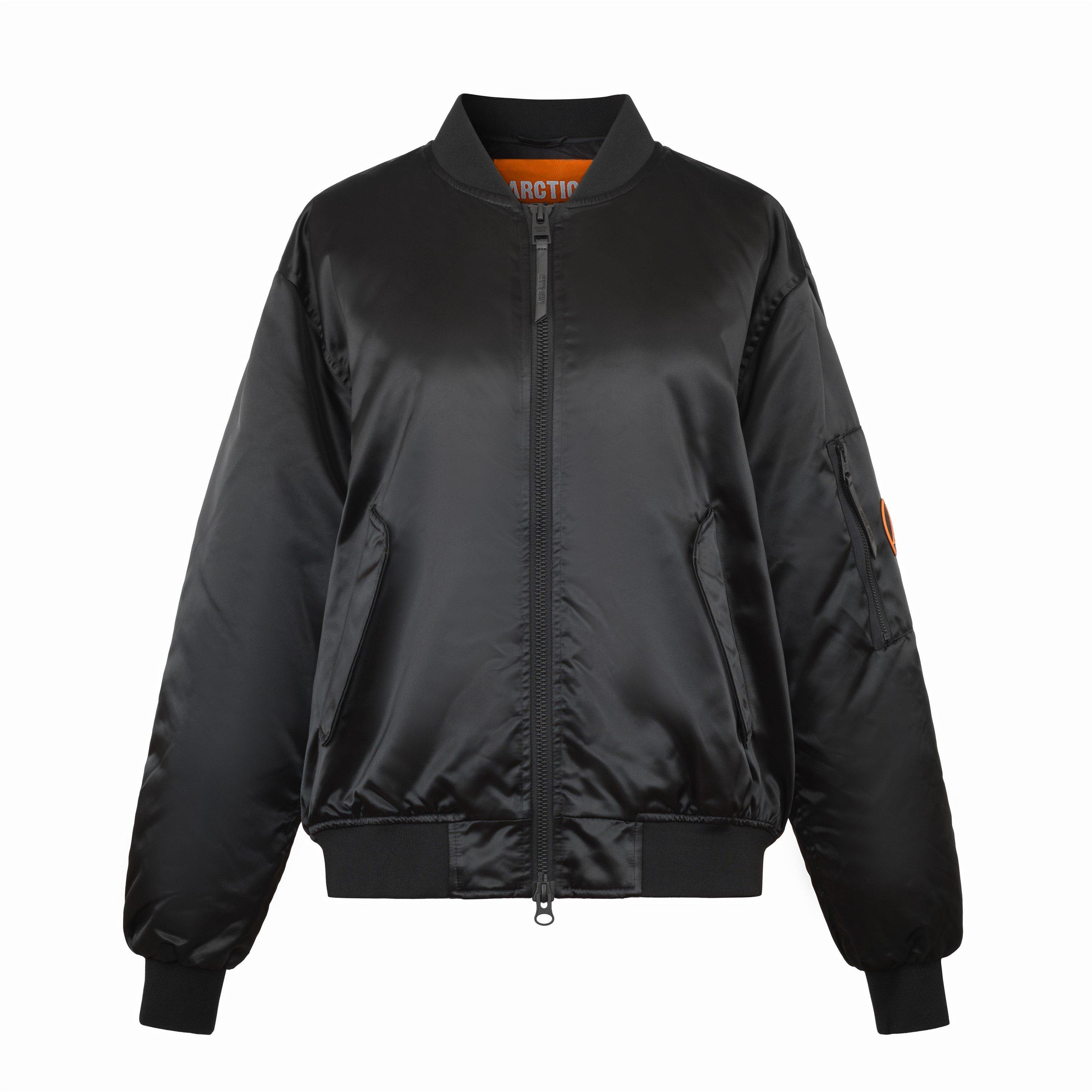Black - Arctic Army - Women's Midweight Arctic Long Sleeve Stand Collar Reflective Bomber Jacket - 1