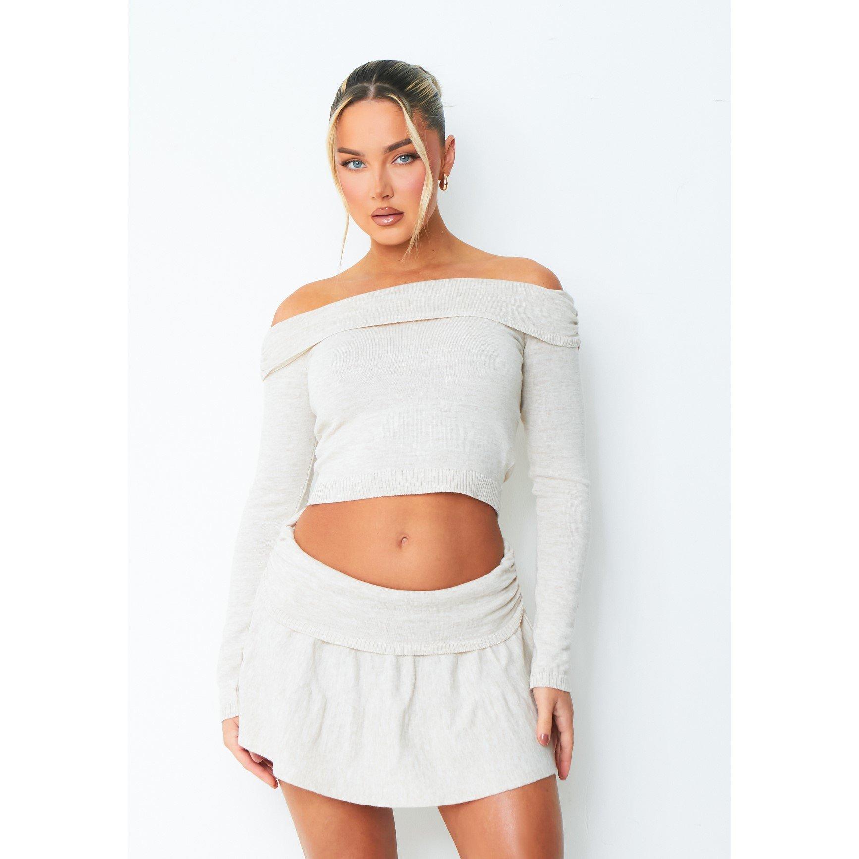 Beige - Missy Empire - Ruched Fold Over Top - 1