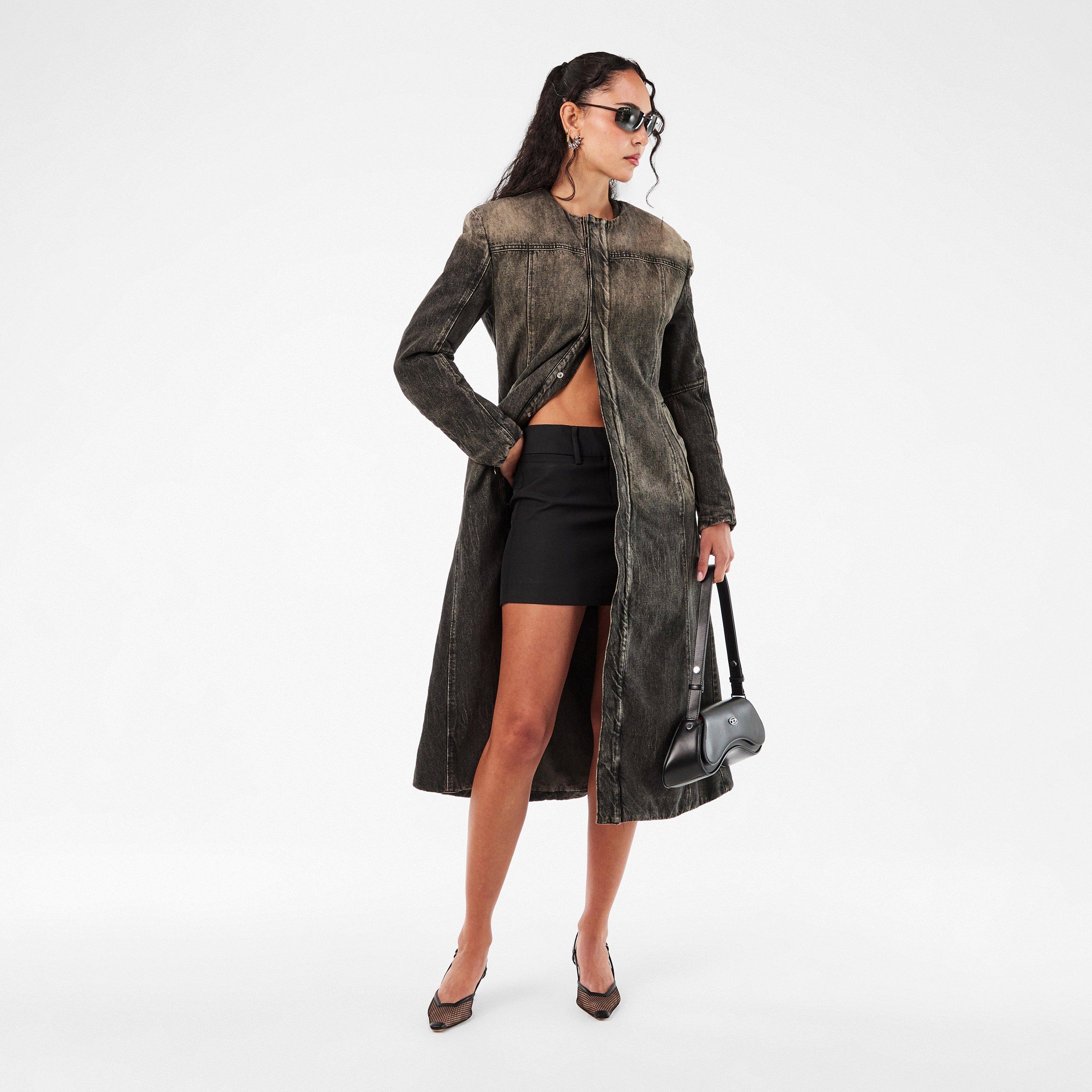 Black/Grey Denm - Diesel - Women's Hardware Accent Belt Trench Coat - 6