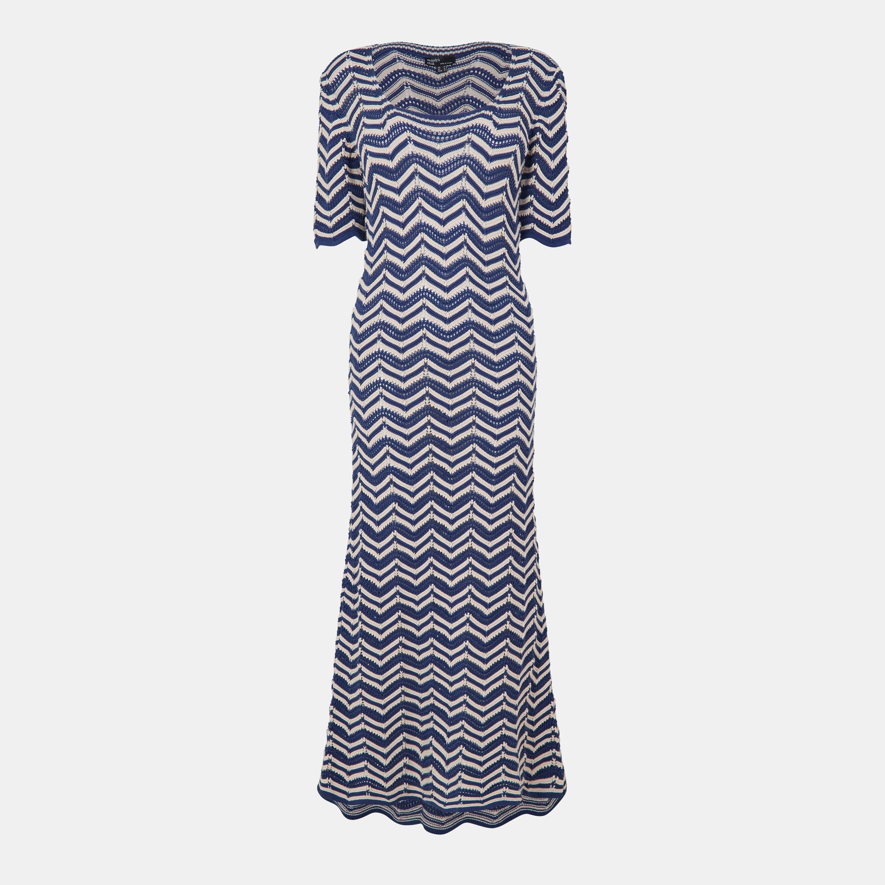 Nobodys Child Women's Short-Sleeve Knitted Jumper Dress - Blue - 12 (M)