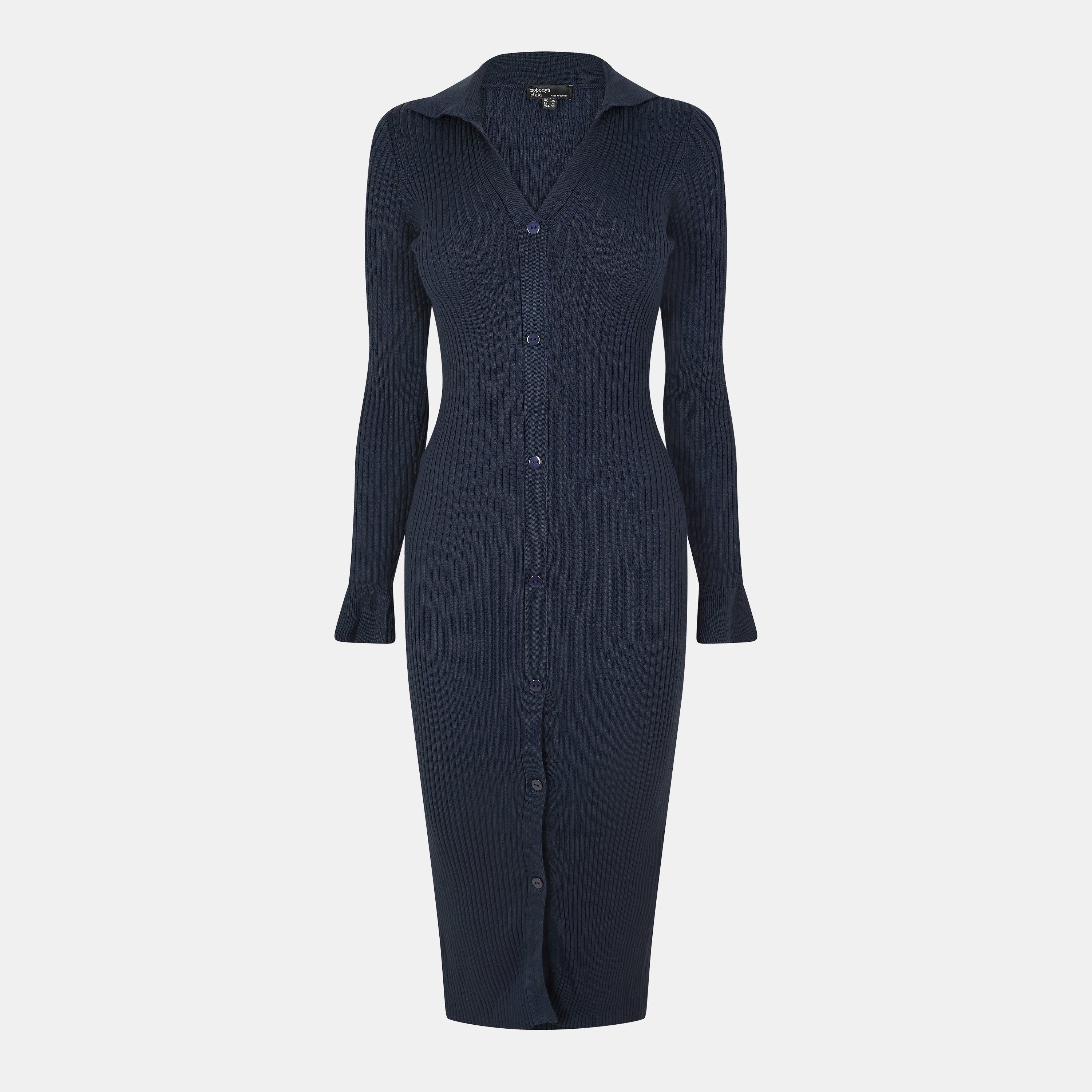 Blauw - Nobodys Child - Women's Button Knitted Jumper Dress - 1