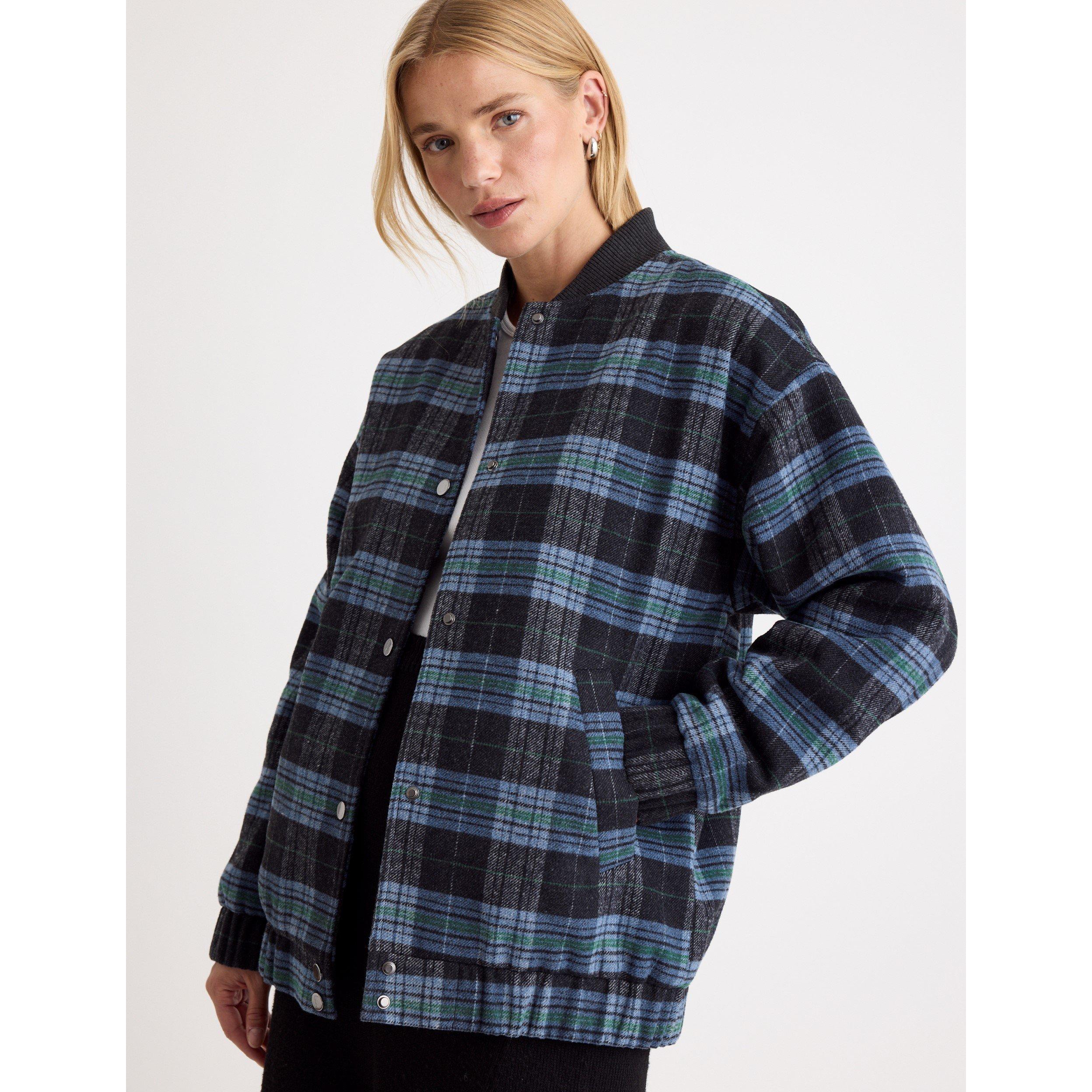 Blue - Nobodys Child - Women's Ribbed Collar Zip-Through Lightweight Bomber Jacket - 3