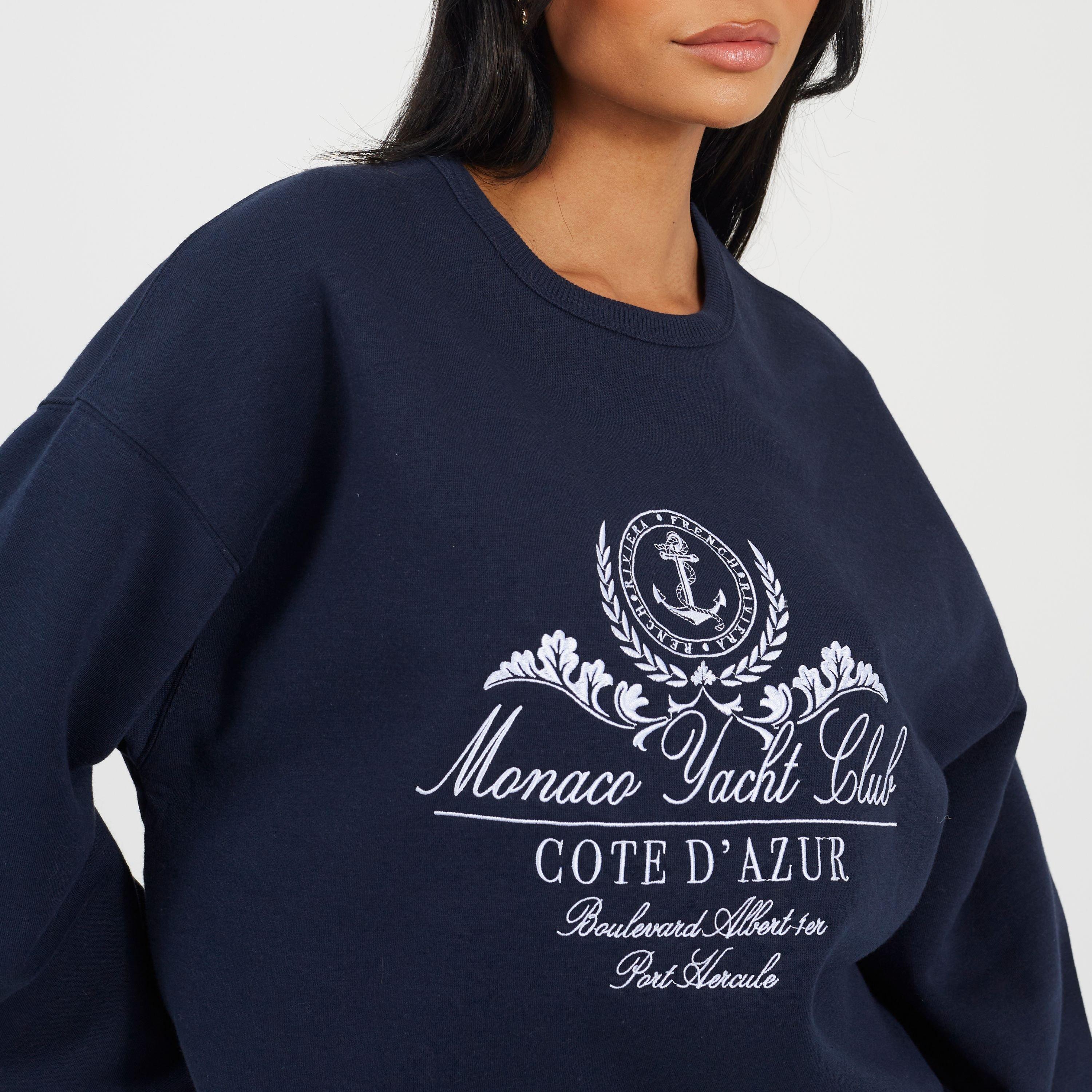 Navy/Hvid - Brave Soul - BS Womens Crew Neck Sweatshirt with Monaco Yacht Club Embroidery - 3