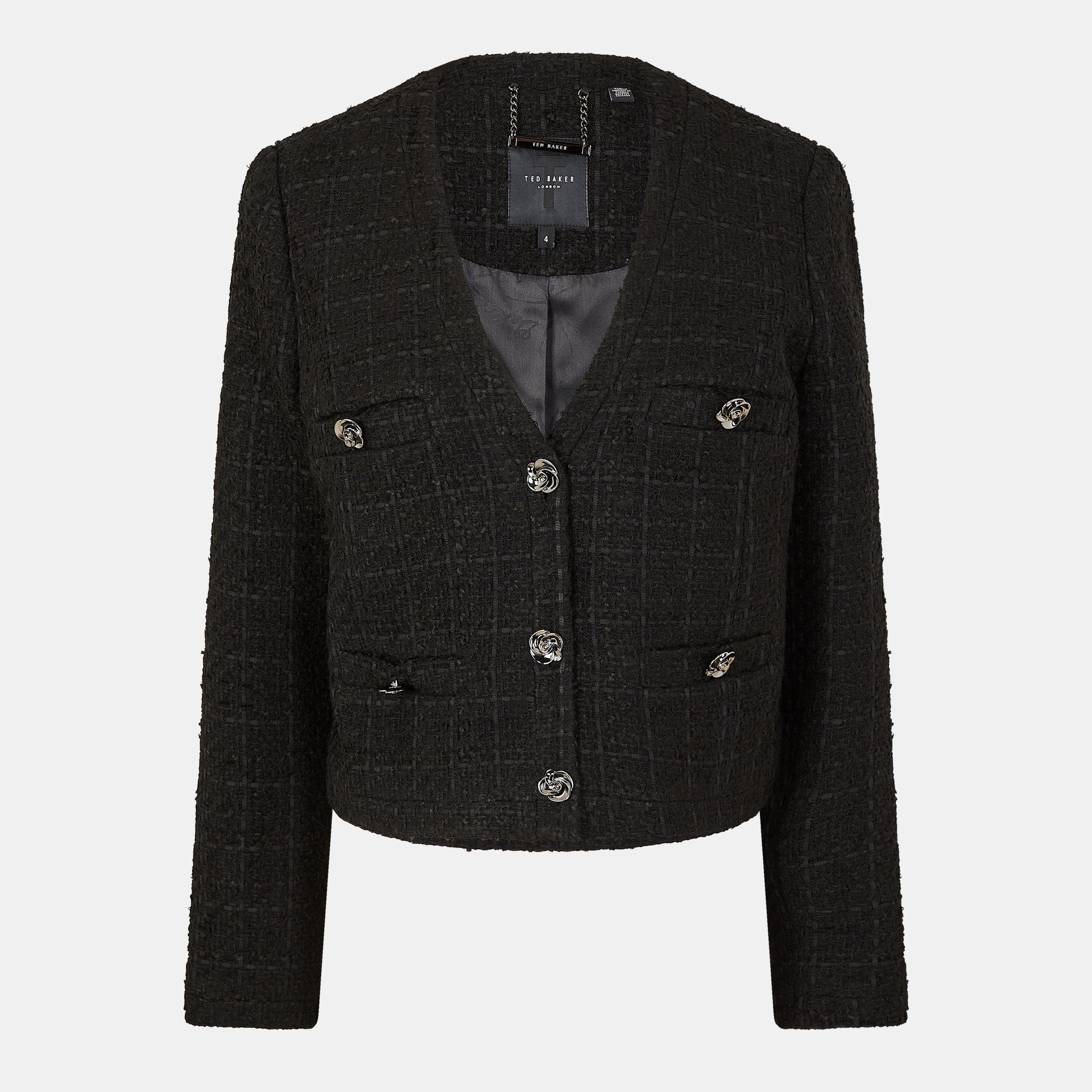 Black - Ted Baker - Women's Rose Button Cropped Hybrid Jacket - 1