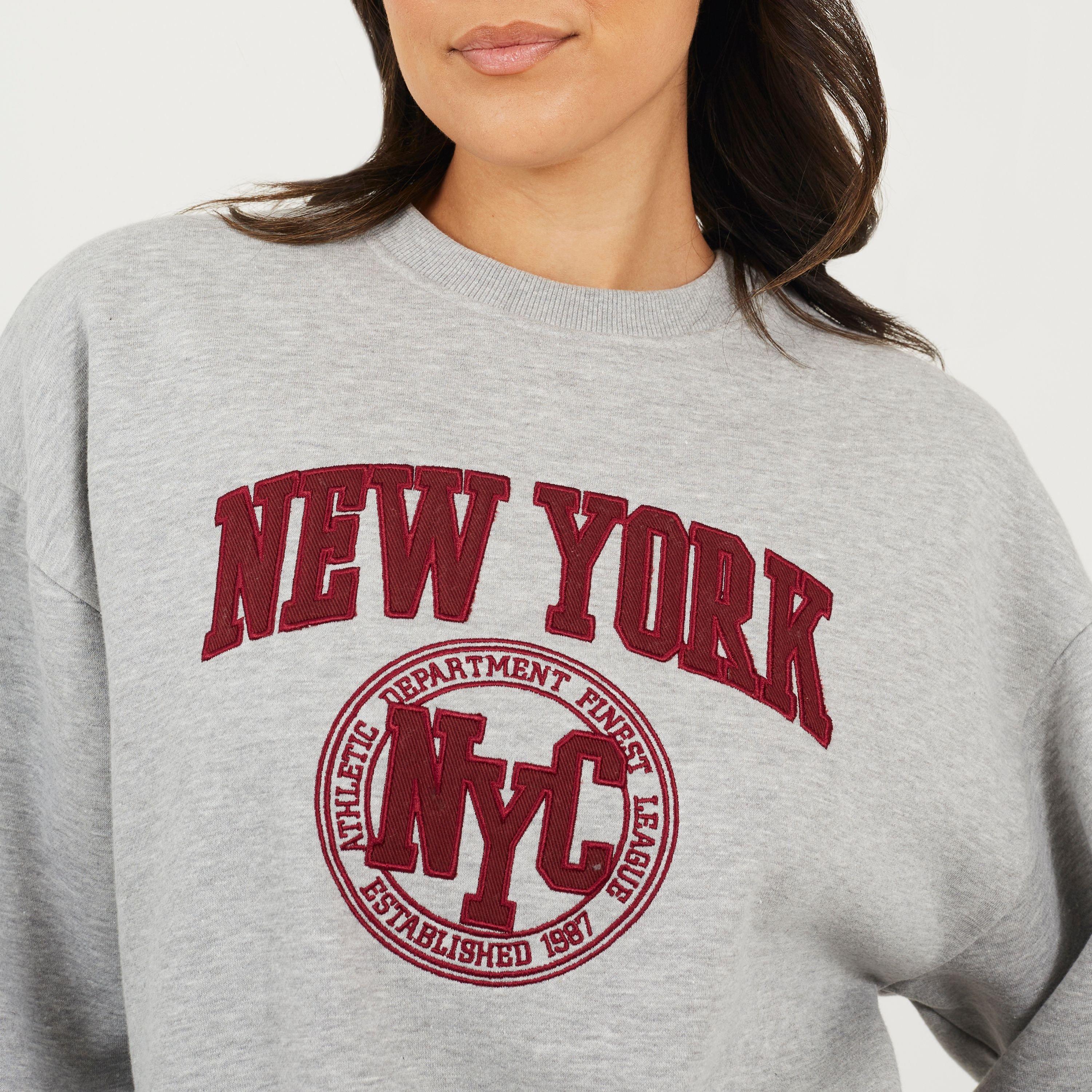 Grey Marl/Red - Brave Soul - BS Womens Crew Neck Sweatshirt with New York Embroidery. - 3