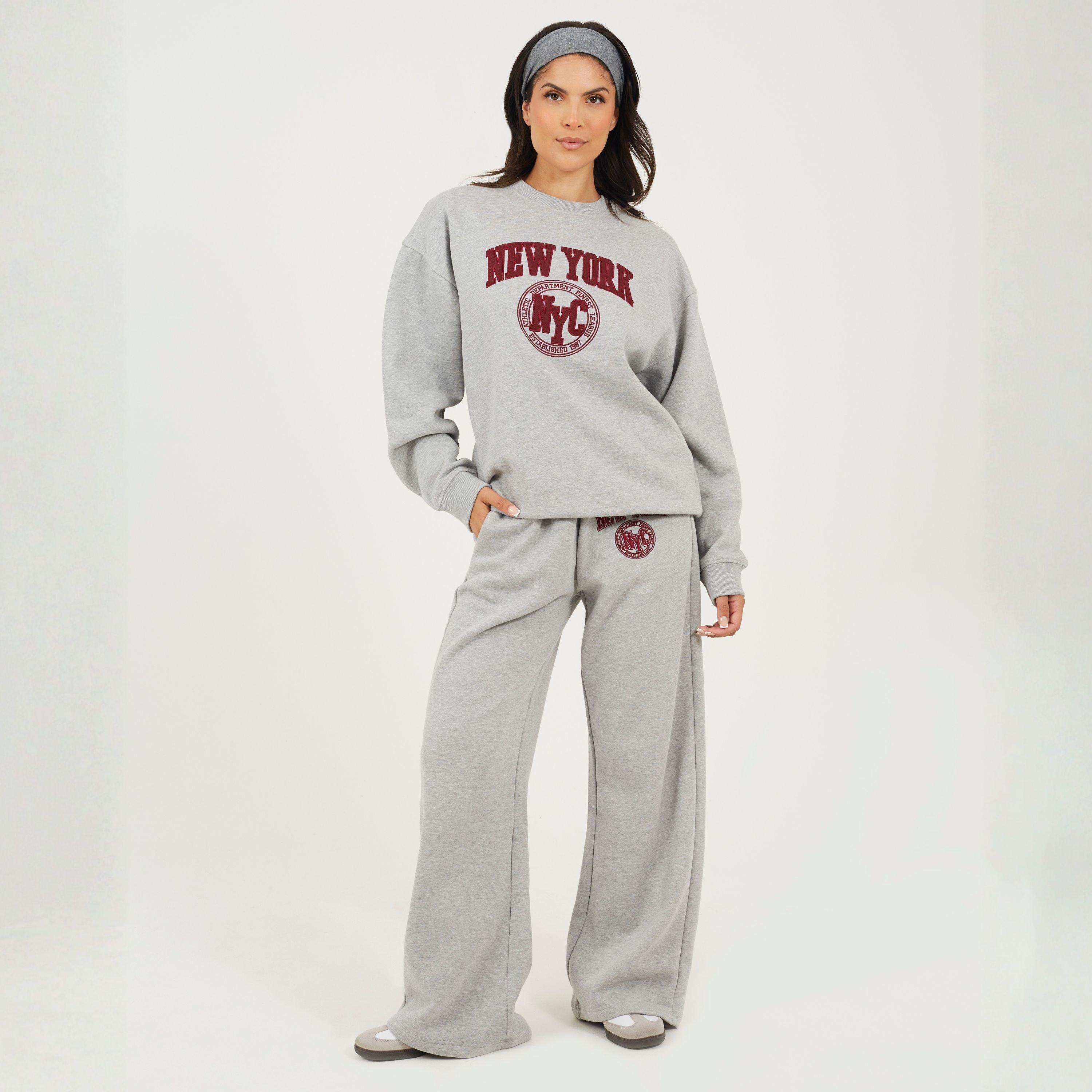 Grey Marl/Red - Brave Soul - BS Womens Crew Neck Sweatshirt with New York Embroidery. - 4