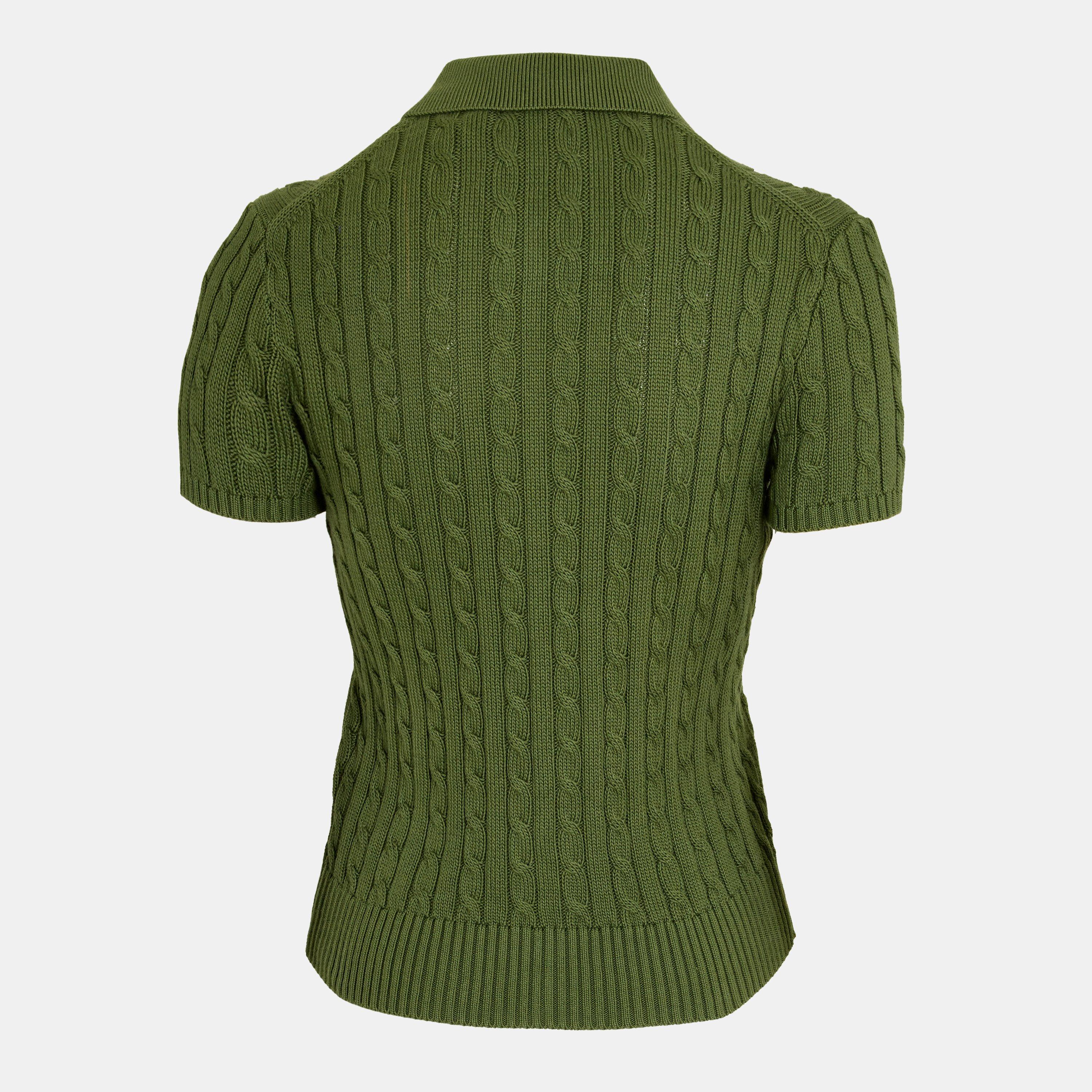 SUPPLY OLIVE - Polo Ralph Lauren - Women's Cable Button-Up Short-Sleeve Polo Shirt - 2