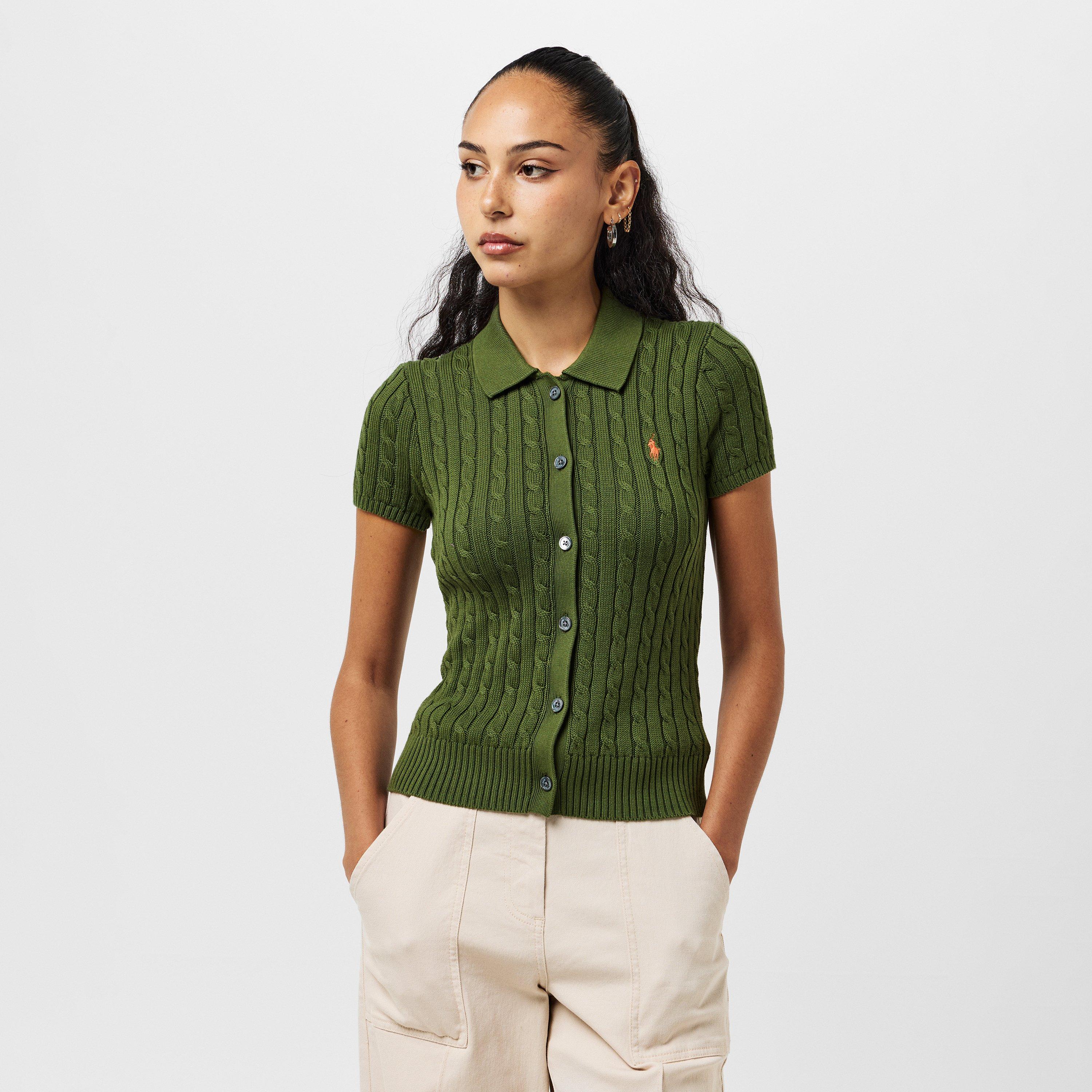 SUPPLY OLIVE - Polo Ralph Lauren - Women's Cable Button-Up Short-Sleeve Polo Shirt - 3