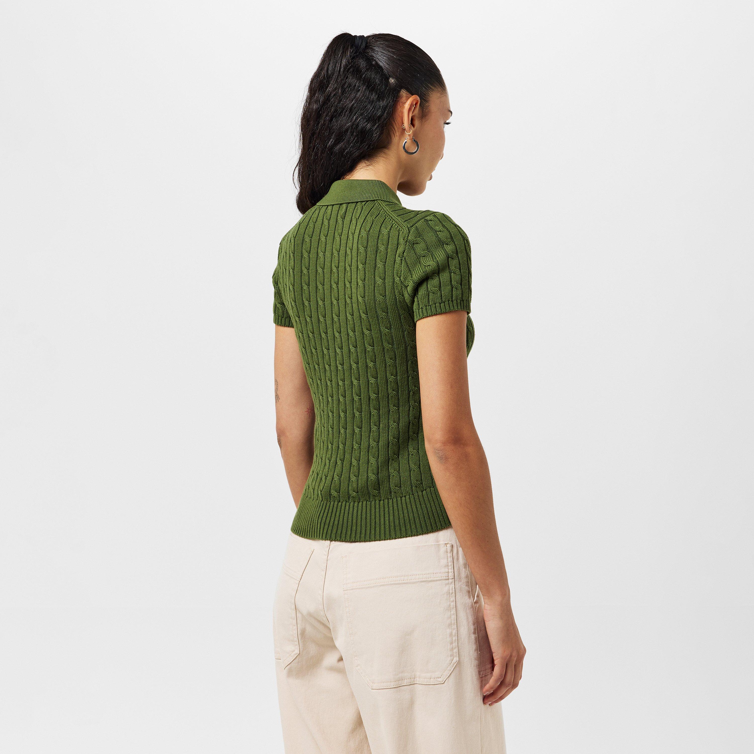 SUPPLY OLIVE - Polo Ralph Lauren - Women's Cable Button-Up Short-Sleeve Polo Shirt - 4