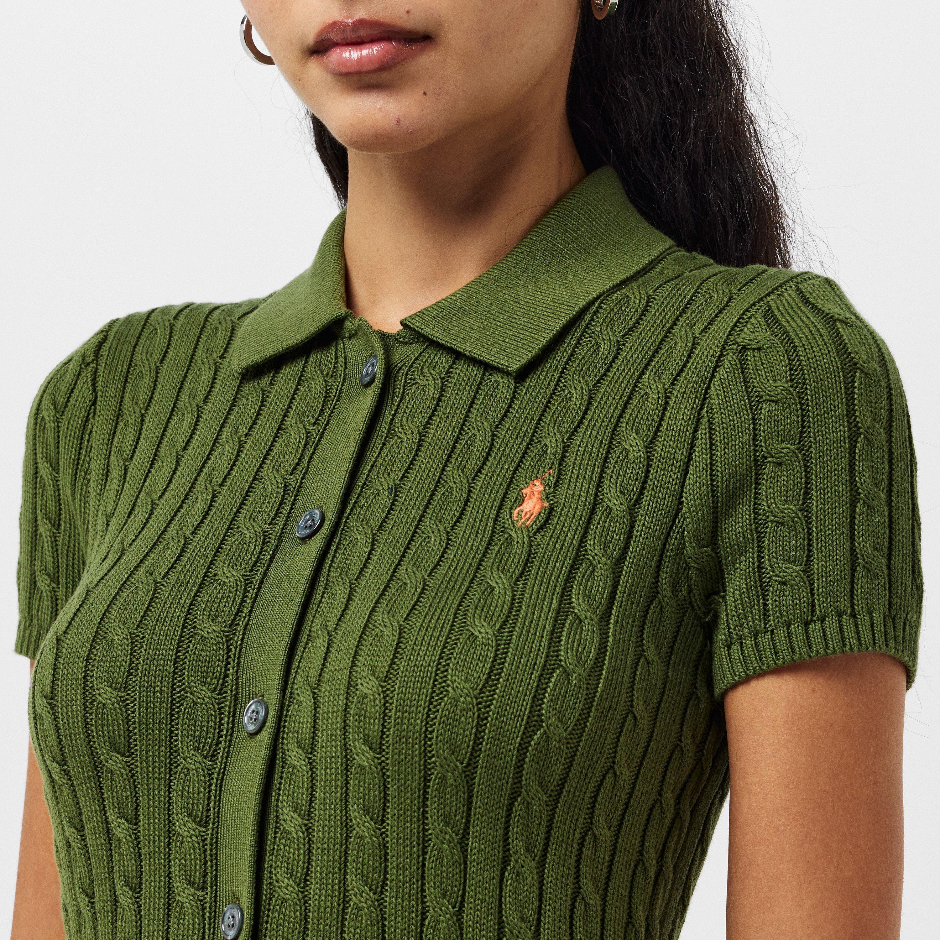 SUPPLY OLIVE - Polo Ralph Lauren - Women's Cable Button-Up Short-Sleeve Polo Shirt - 5