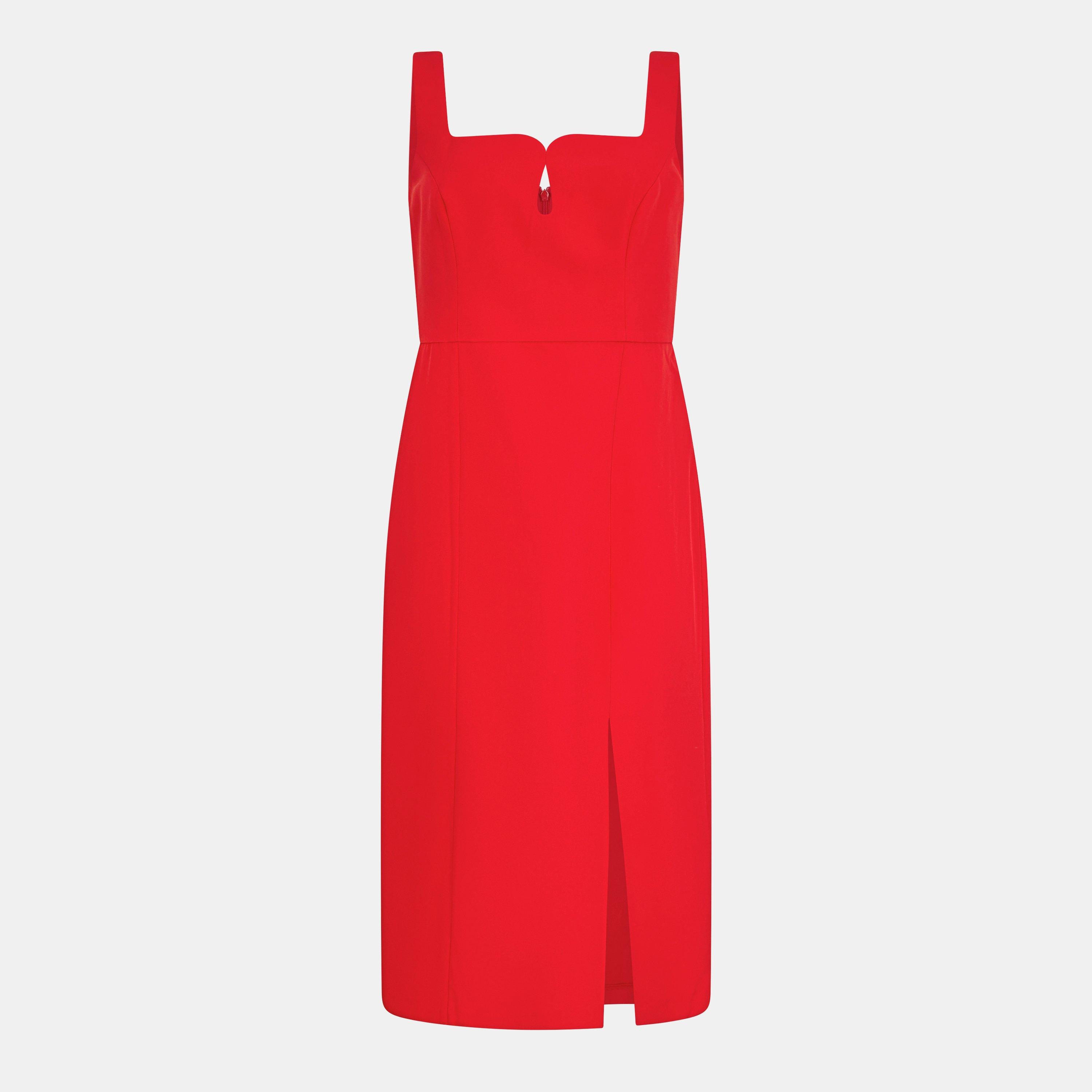 French Connection Women's Echo Crepe Keyhole Midi Bodycon Dress - 60-True Red - 8 (XS)
