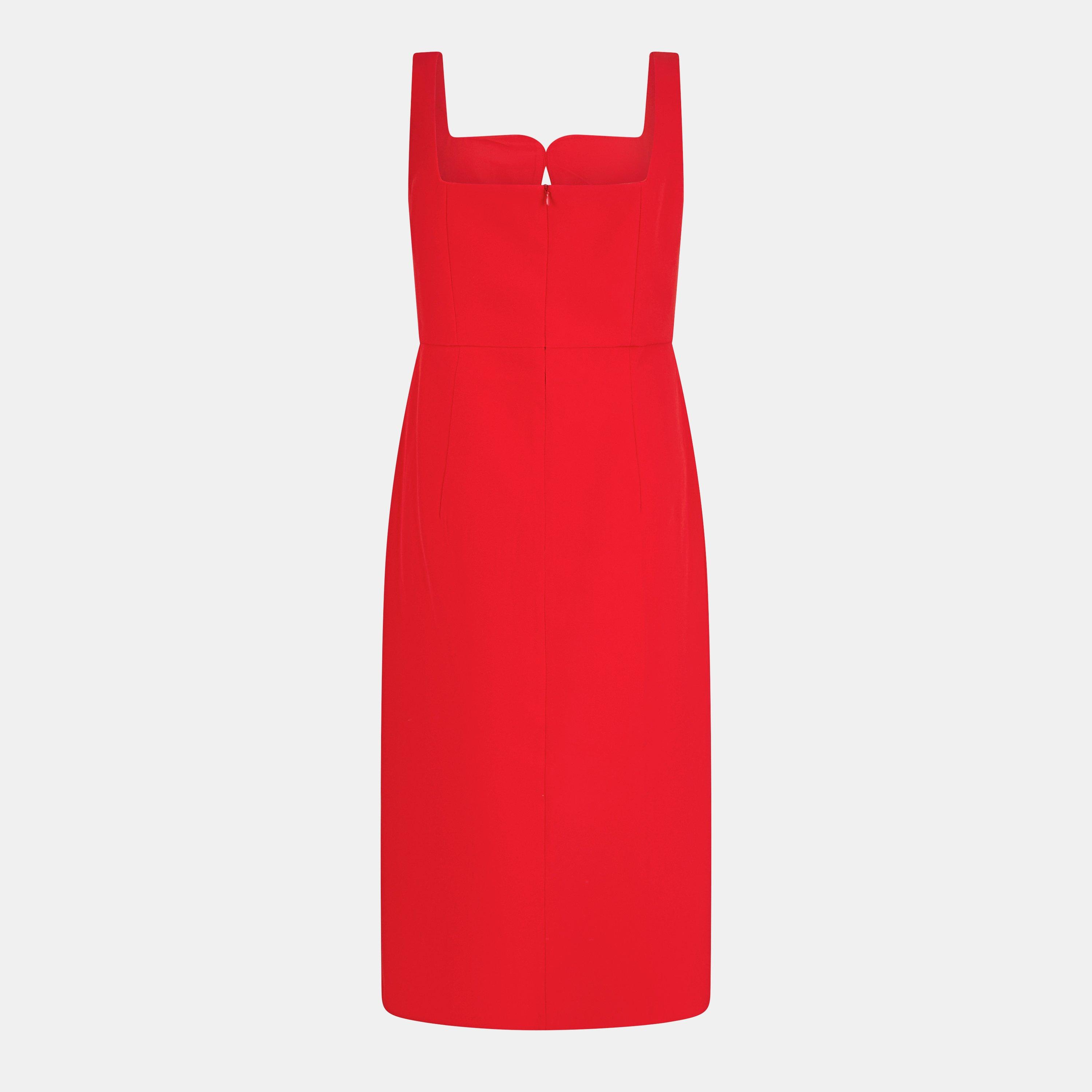 60-True Red - French Connection - Women's Echo Crepe Keyhole Midi Bodycon Dress - 2