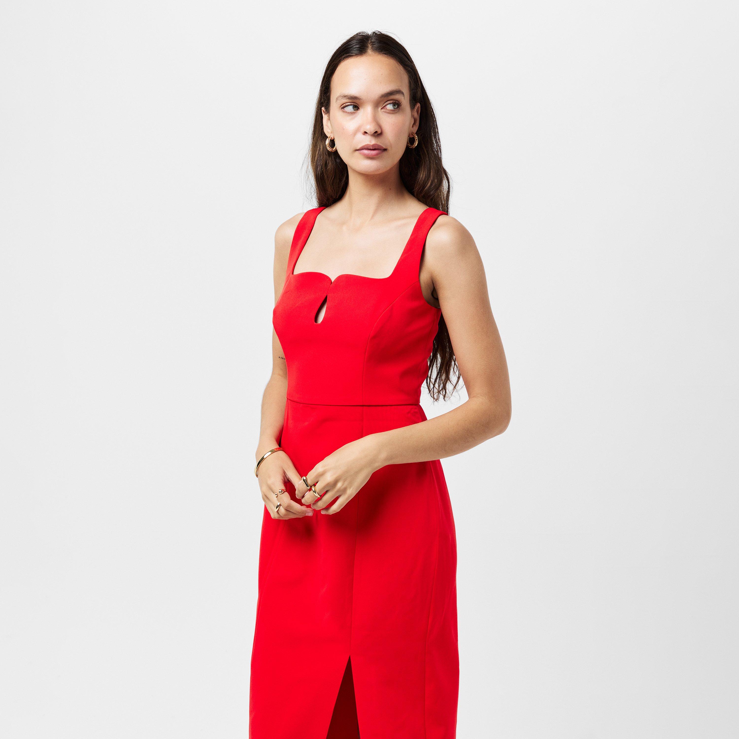 60-True Red - French Connection - Women's Echo Crepe Keyhole Midi Bodycon Dress - 3