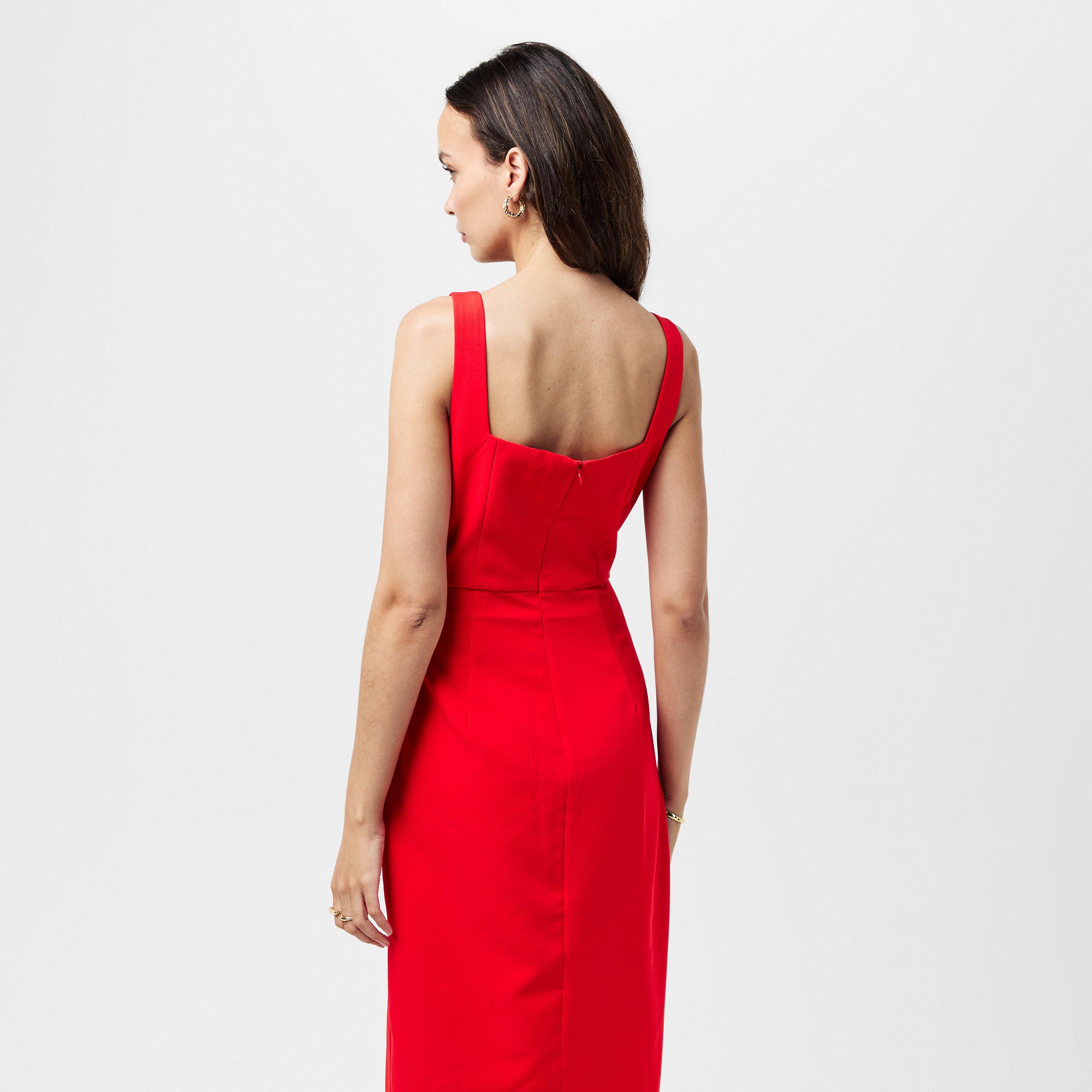 60-True Red - French Connection - Women's Echo Crepe Keyhole Midi Bodycon Dress - 4