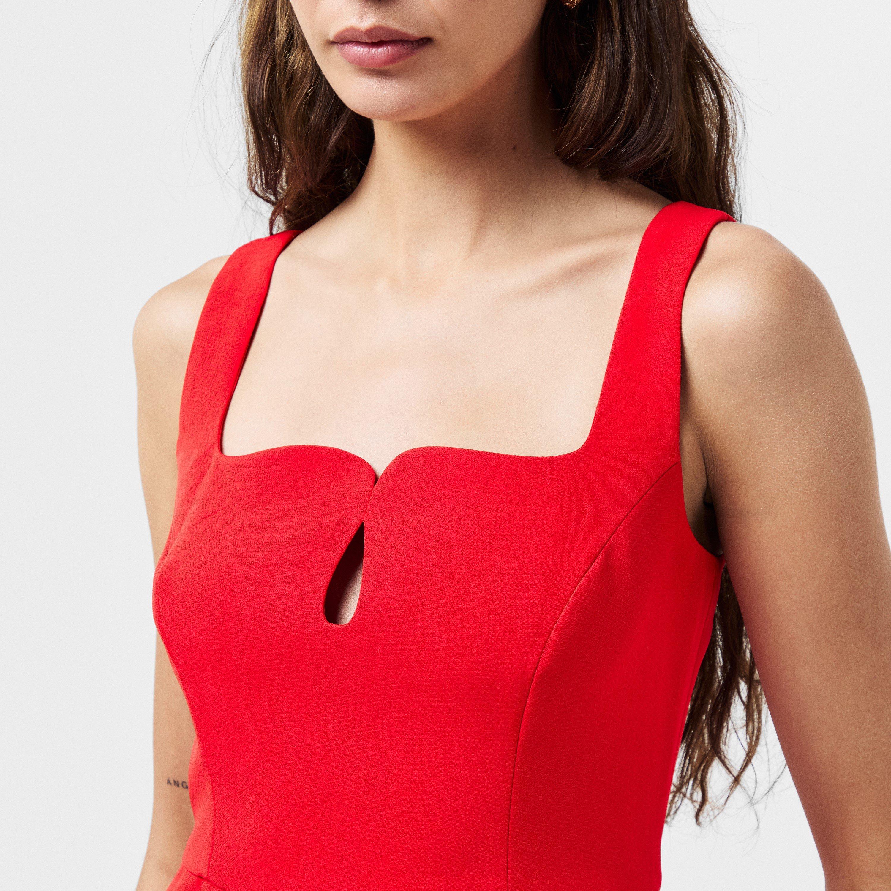 60-True Red - French Connection - Women's Echo Crepe Keyhole Midi Bodycon Dress - 5