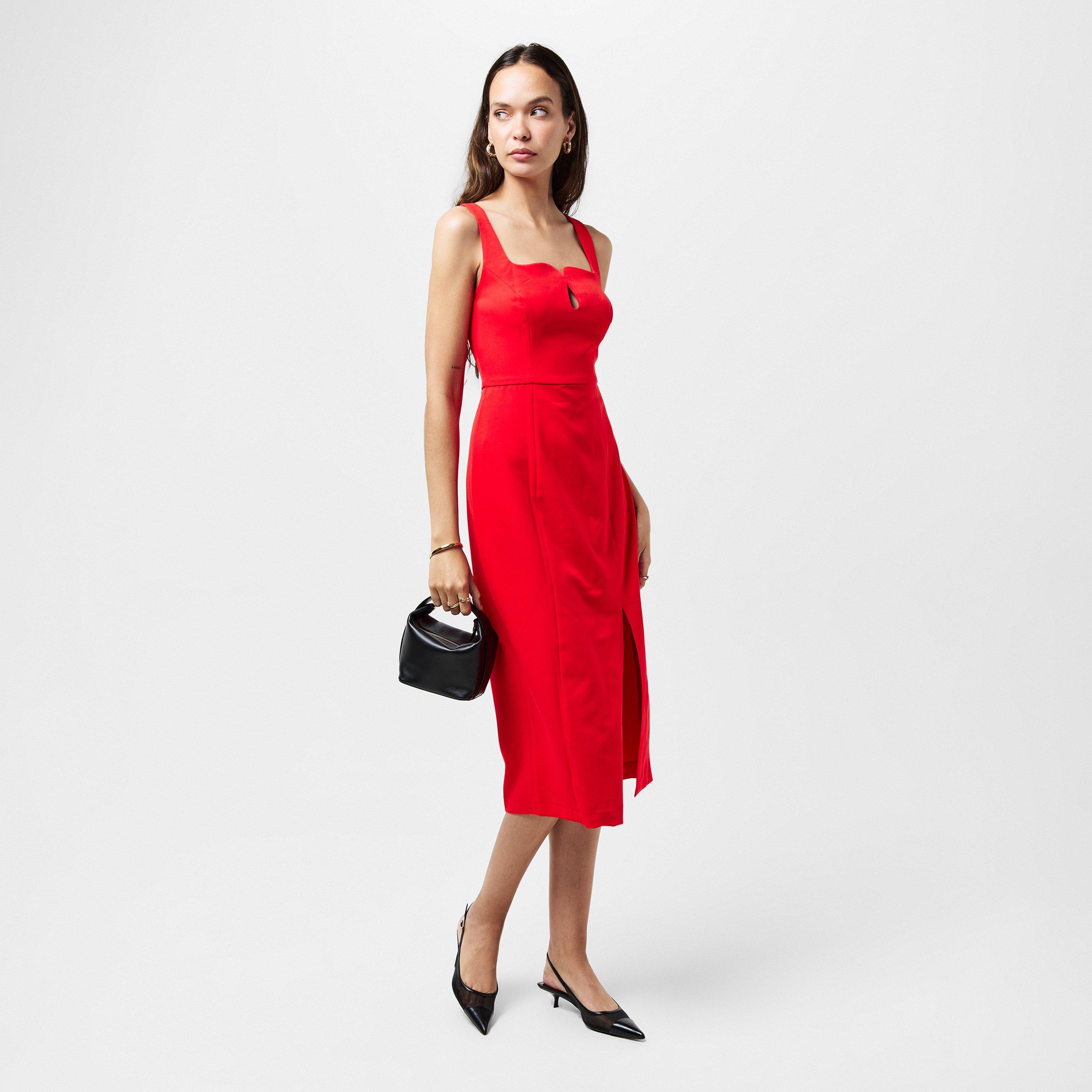 60-True Red - French Connection - Women's Echo Crepe Keyhole Midi Bodycon Dress - 6